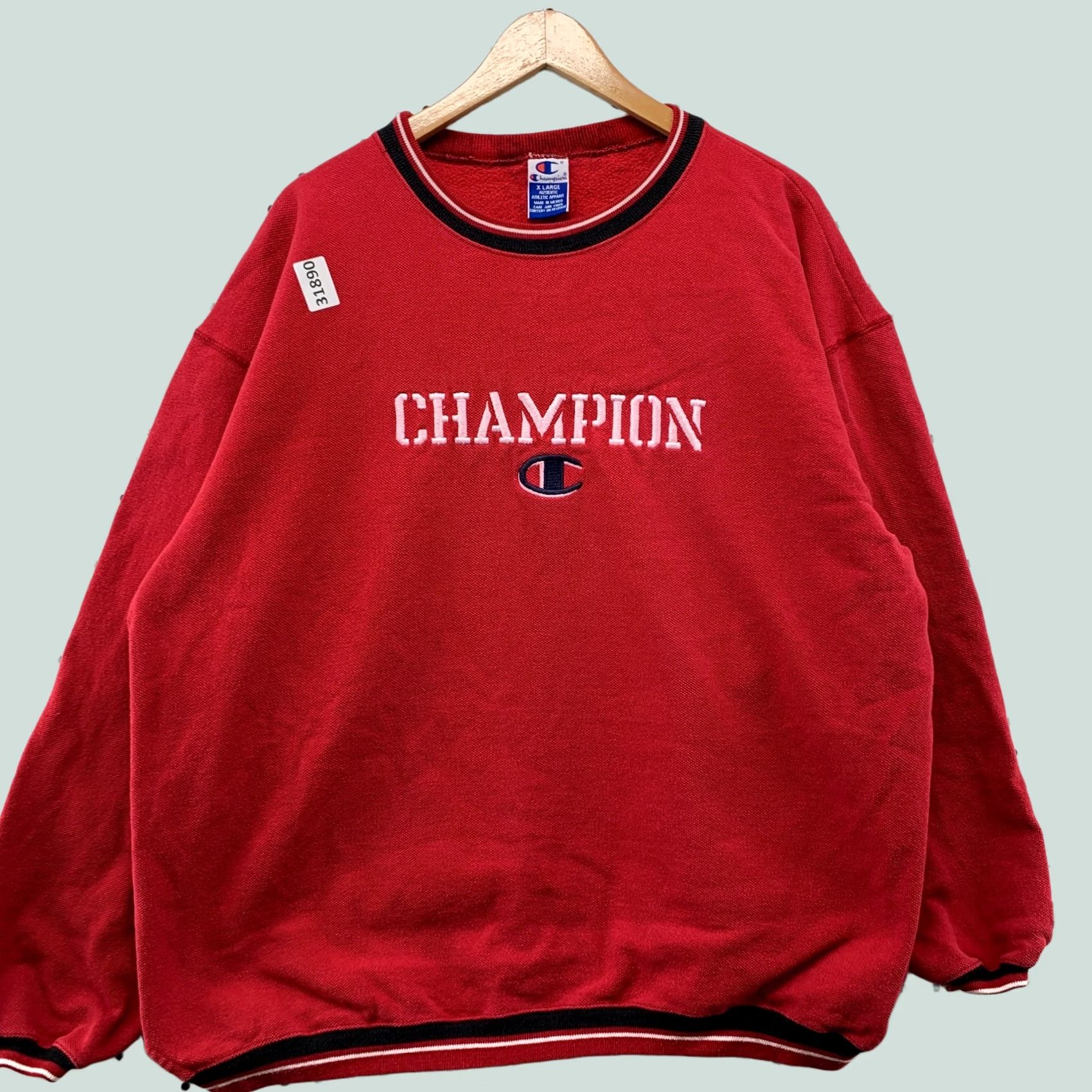 Champion Vintage Champion Red Knit Sweatshirt Long Sleeve Men XL 26x28 90s Crew Neck Pullover reverse Weave Size US XL / EU 56 / 4 - 1 Thumbnail