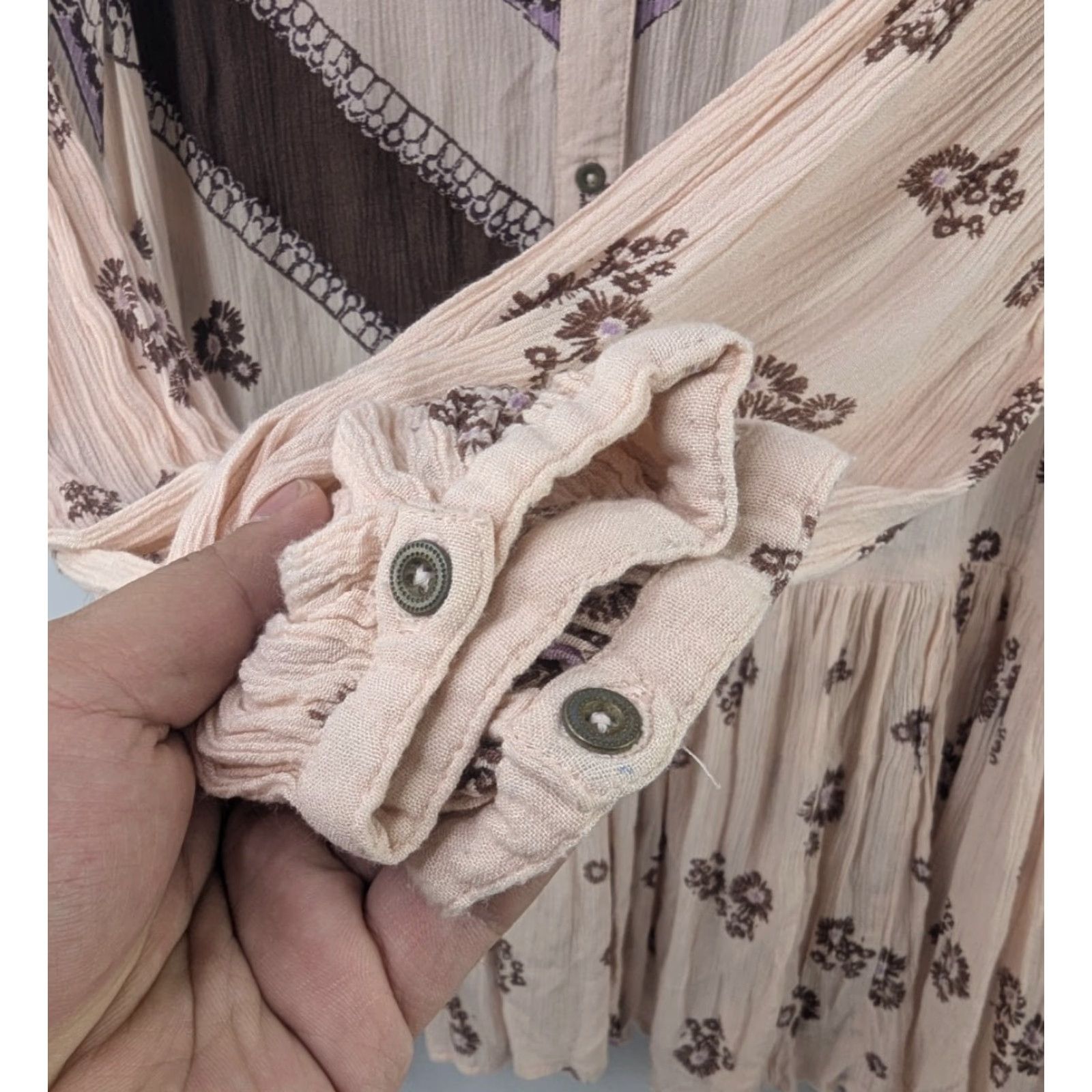Free People Free People Printed Rayon Gauze From Your Heart Beige Boho Dress S Small Brown A-Line Womens Short Sleeve Size S / US 4 / IT 40 - 3 Thumbnail