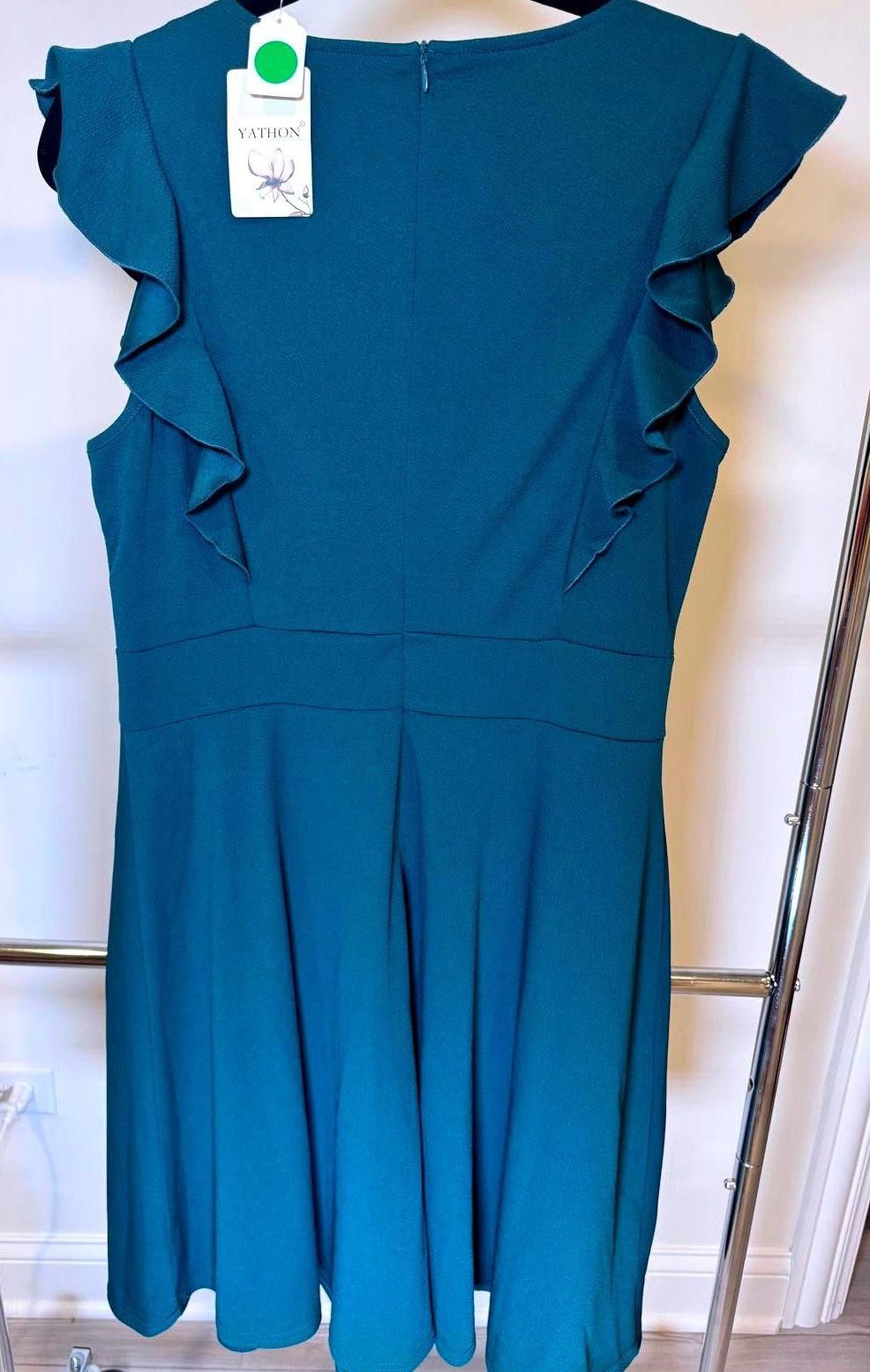 Designer Yathon XL Teal Ruffle Dress - New With Tags Size XL / US 12-14 / IT 48-50 - 2 Thumbnail
