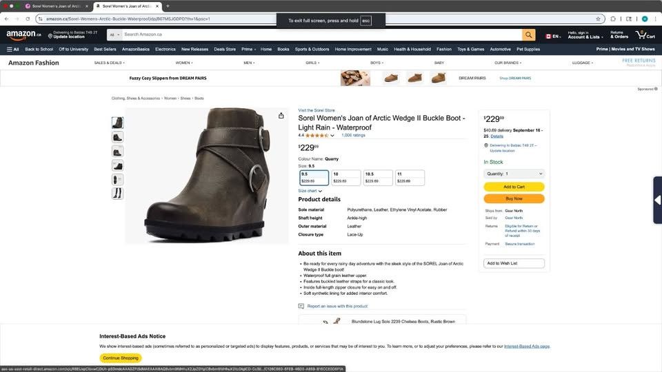SOREL Sorel Women's Joan of Arctic Wedge II Buckle Boot - Size US 9 / IT 39 - 2 Thumbnail