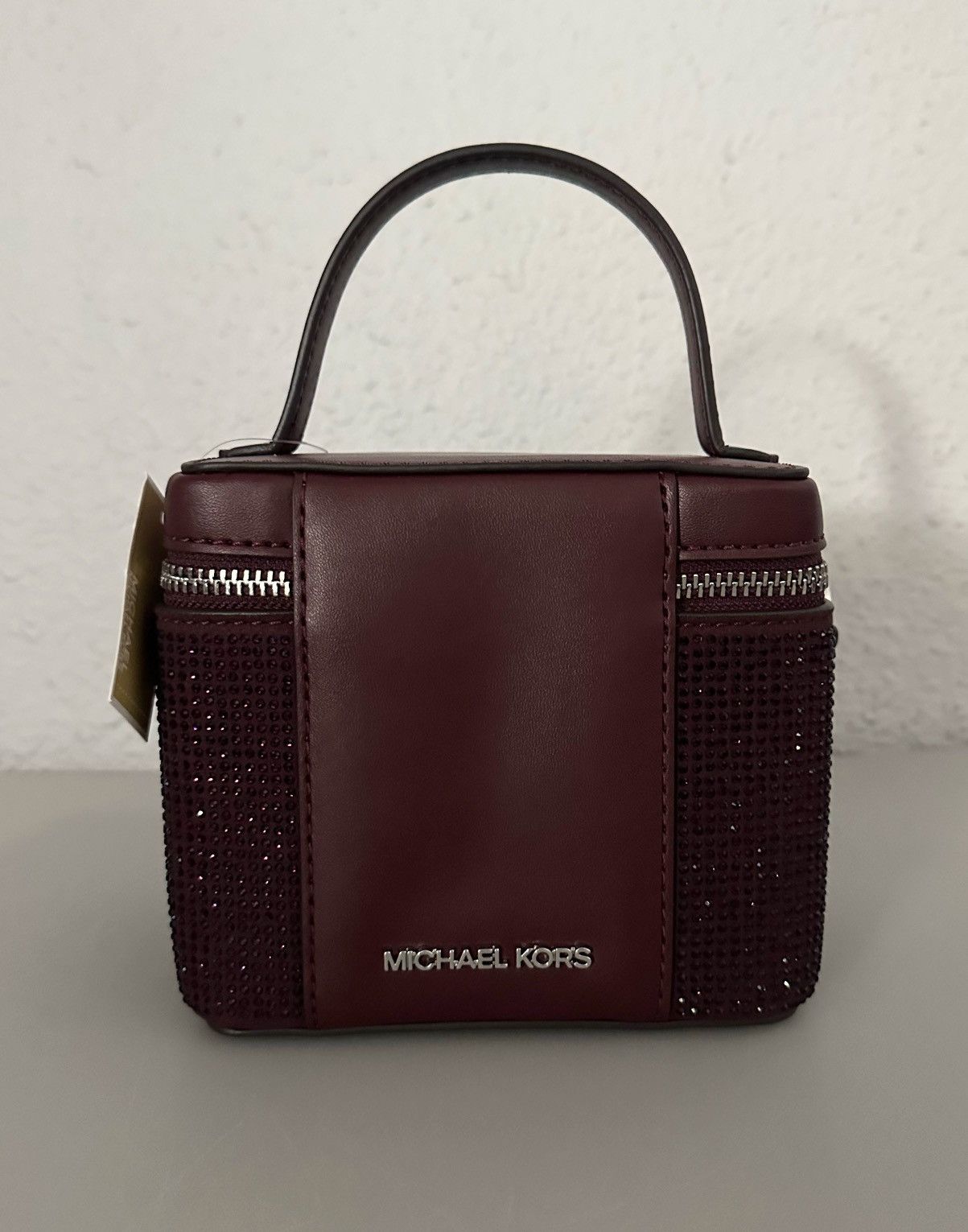 Michael Kors Sandrine Small Box Crossbody Bag With Cristal In Oxblood Size ONE SIZE - 6 Thumbnail