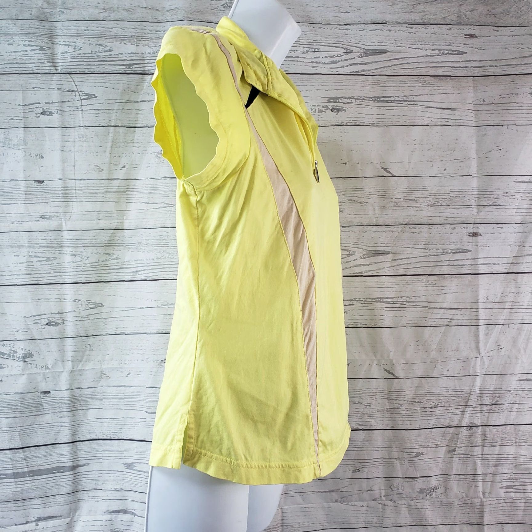 Vintage Jamie Sadock Womens Top Short Sleeve 1/4 Zip Cotton Yellow Beige S Basic Casual Shirt Mens? Size S / US 4 / IT 40 - 3 Thumbnail
