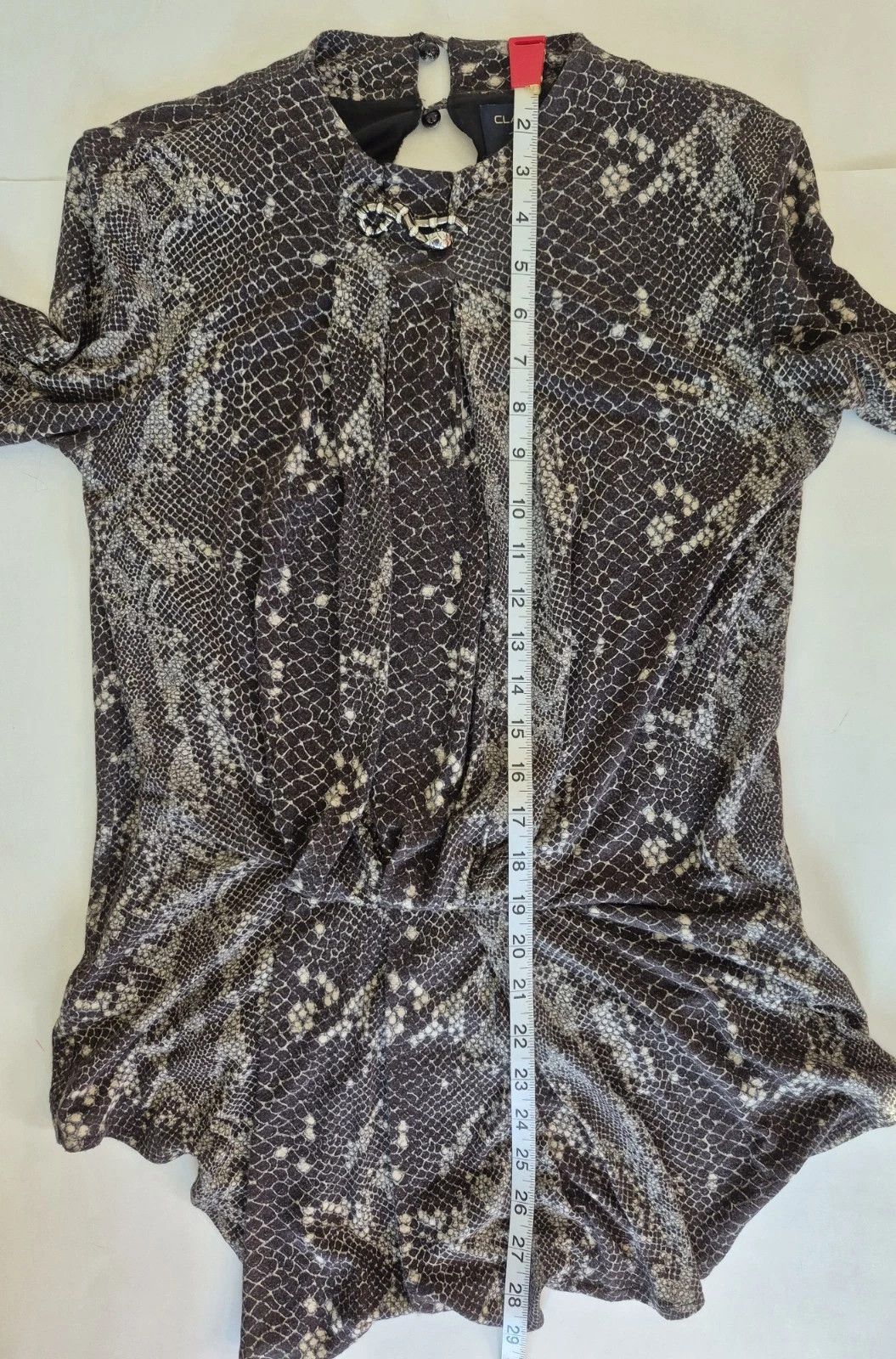 Cavalli Class CLASS Top Greige Python Print Brooch Long Sleeves Pleated Size M / US 6-8 / IT 42-44 - 11 Thumbnail