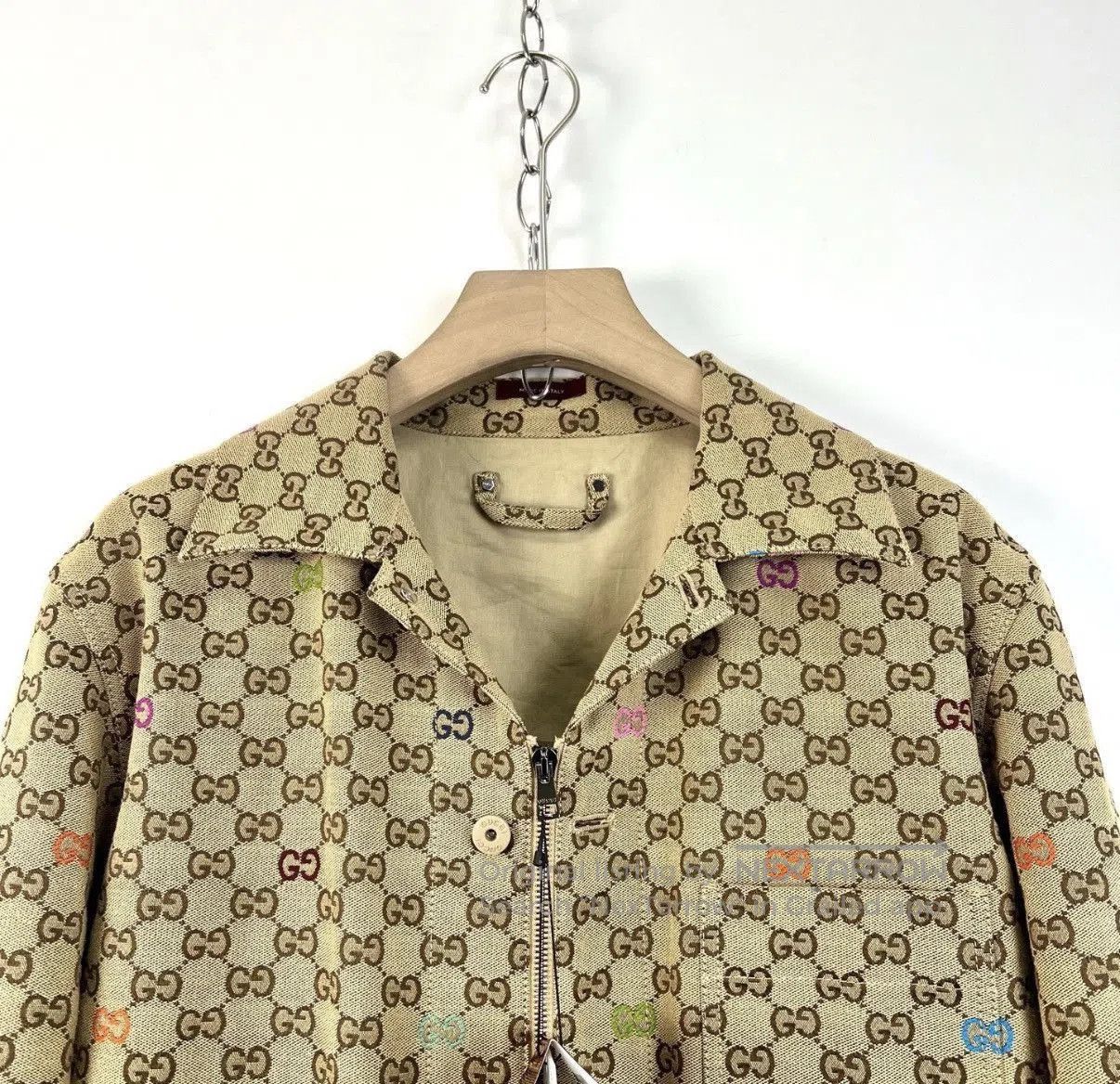 Gucci Beige Patterned Zip-Front Jacket - Size S. Size US S / EU 44-46 / 1 - 3 Thumbnail