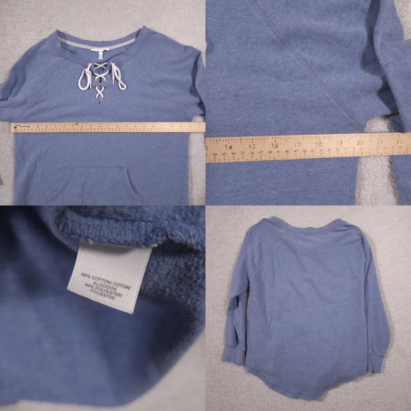 Victoria's Secret Victoria's Secret Sweatshirt Womens XS Blue Lace Up Neck Kangaroo Pocket Fleece Size XS / US 0-2 / IT 36-38 - 8 Thumbnail