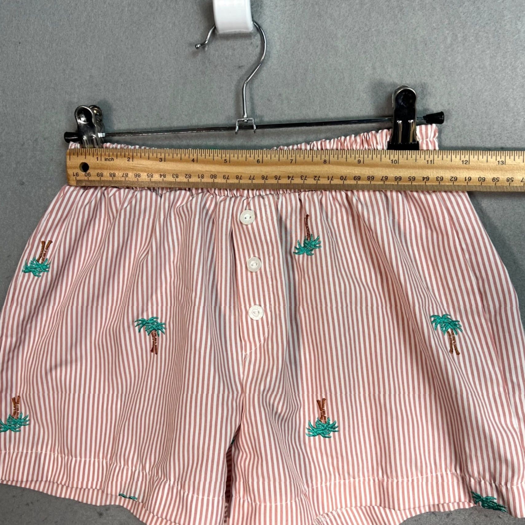 Vintage VINTAGE Urban renewal Womens XS Pink Striped Shorts Palm Tree Embroidery Elastic Waist Chino Polyester Pull On 3 in Inseam Size 26" / US 2 / IT 38 - 5 Thumbnail
