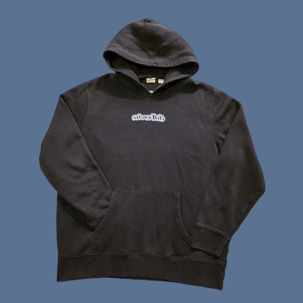 Levi's VINTAGE Levi's SilverTab Hoodie Center Logo Spellout Black Men L Cotton Fleece Graphic Print Hooded Pockets Crew Neck Retro Grunge 90s Size US L / EU 52-54 / 3 - 1 Thumbnail