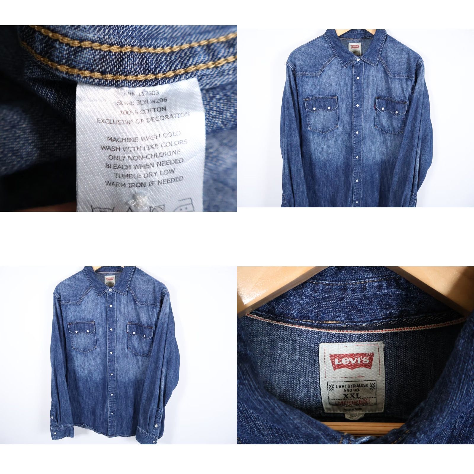 Levi's Levi's Denim Shirt Men's XL Blue Pearl Snap Sawtooth Western Pocket 2XL Button-Up Long Sleeve Collared Casual Workwear Grunge 90s Vintage: No Size US XL / EU 56 / 4 - 8 Thumbnail