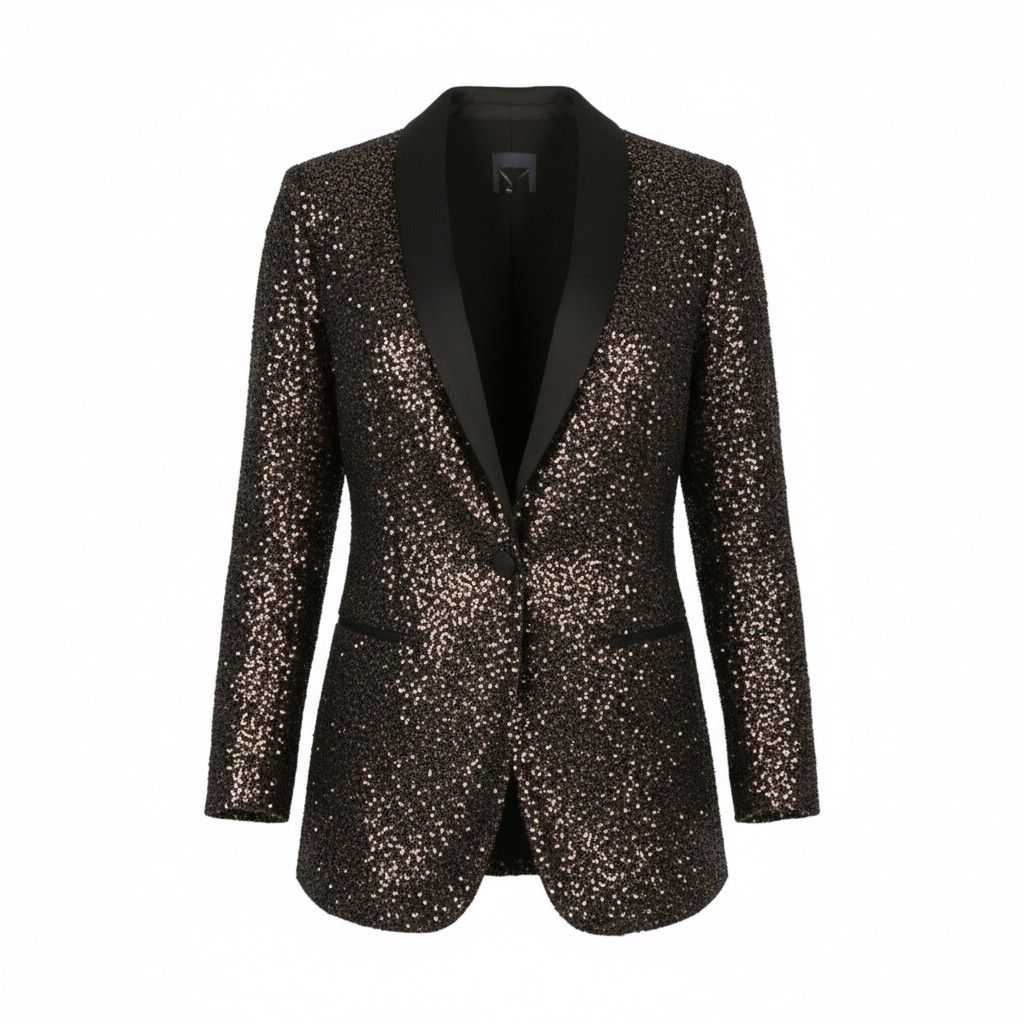 Max Mara EU50 Brown Glitter Shawl Lapel Single Blazer 88692 Size 3XL / US 20-22 - 1 Thumbnail
