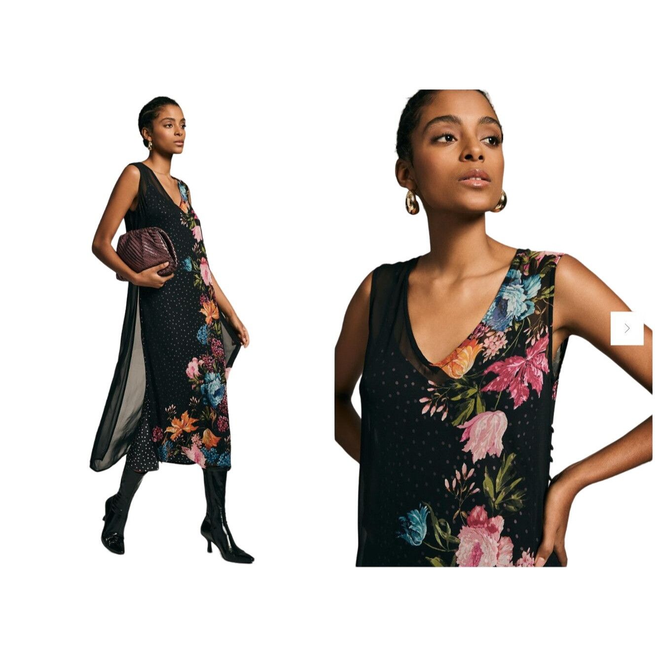 Anthropologie Anthropologie Layered Sleeveless Dress Black Floral Motif NW Size XS / US 0-2 / IT 36-38 - 3 Thumbnail