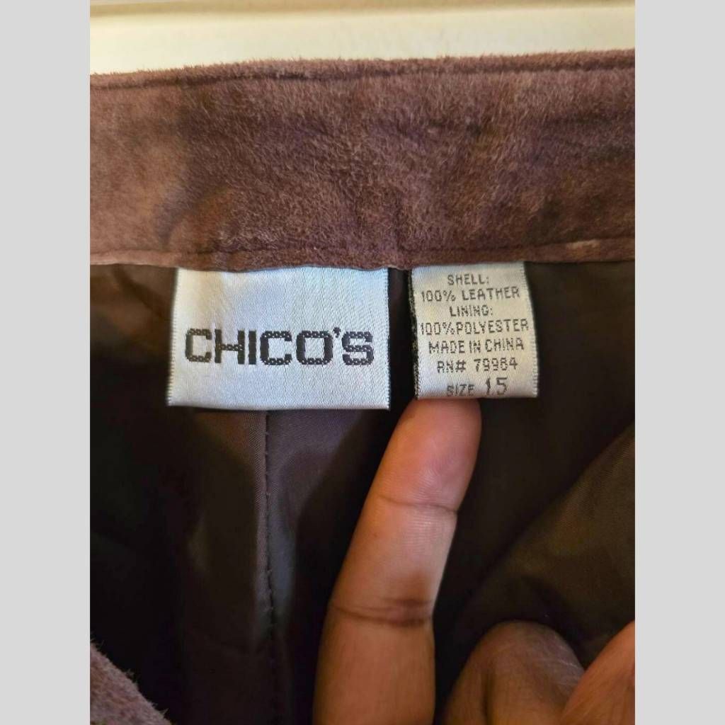 Chicos CHICO'S Brown Leather Pants Size 15 Straight Leg Mid Rise Ge Size 36" / US 14 / IT 50 - 3 Thumbnail