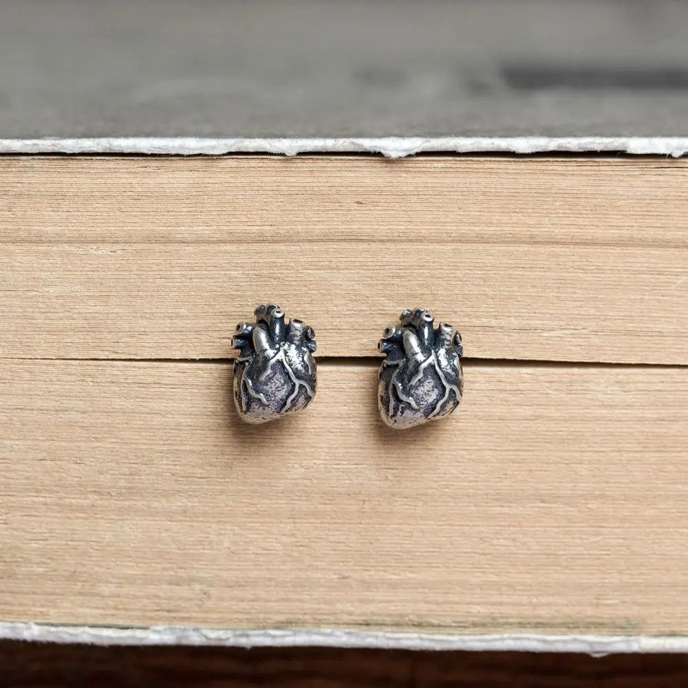 Jewelry Human Heart Stud Earrings 925 Sterling Ear Studs Charm Size ONE SIZE - 4 Thumbnail