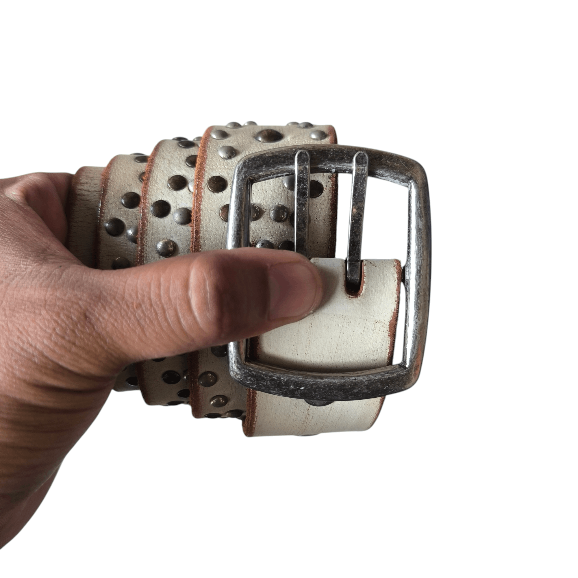 PPFM 💥 Vintage japanese double prong stud punk rock leather belt Size ONE SIZE - 1 Thumbnail