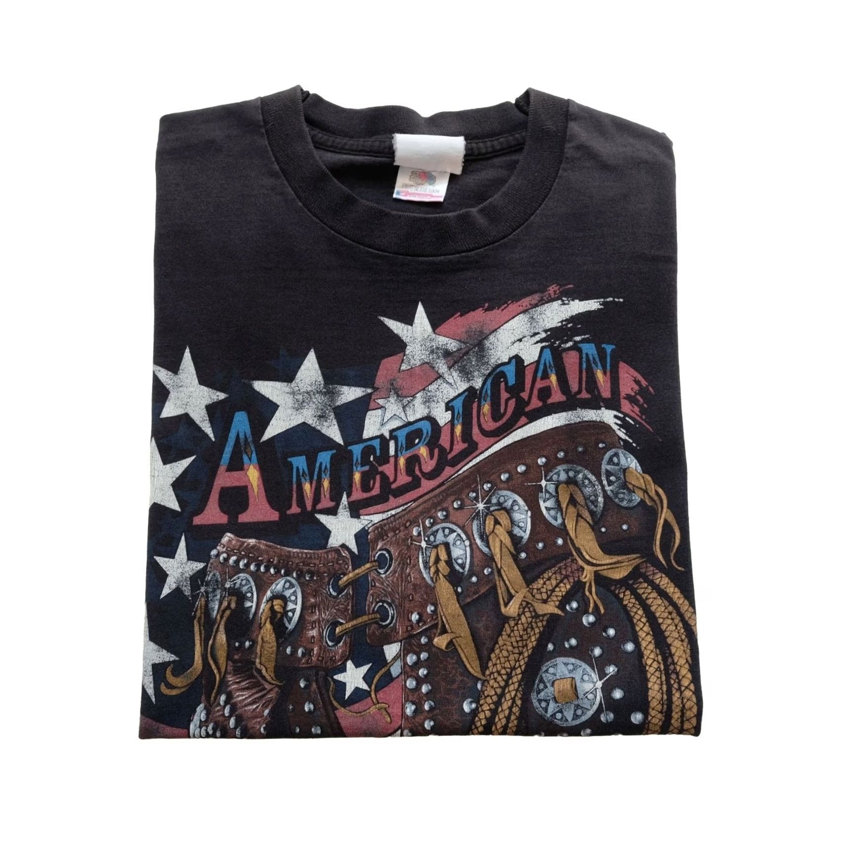 Fruit Of The Loom VINTAGE Fruit of the Loom WESTERN AMERICAN SPIRIT Graphic BLACK T SHIRT XL Men 90s Size US XL / EU 56 / 4 - 2 Thumbnail