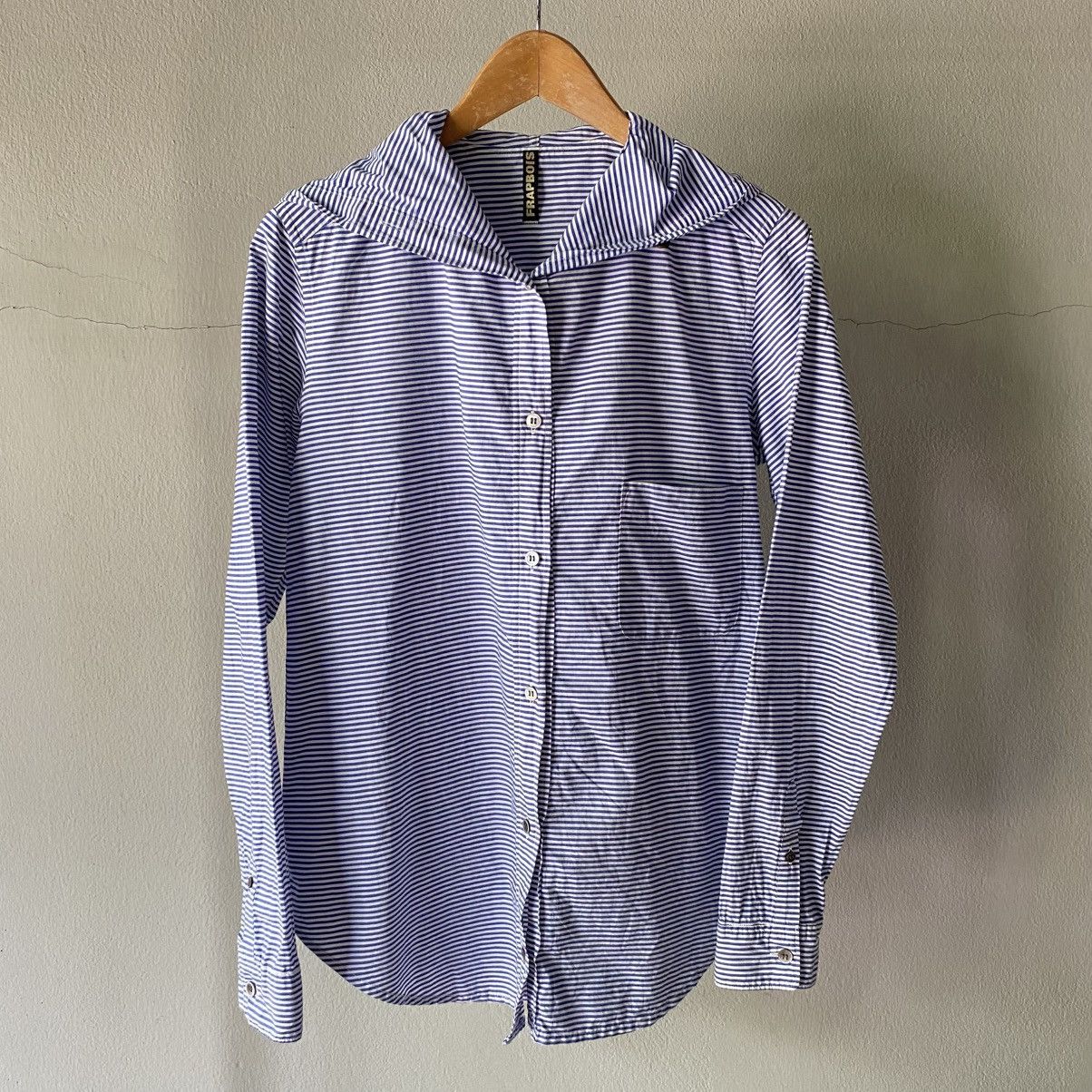 FRAPBOISH Blue Striped Hoodie Sailor Collar Shirt