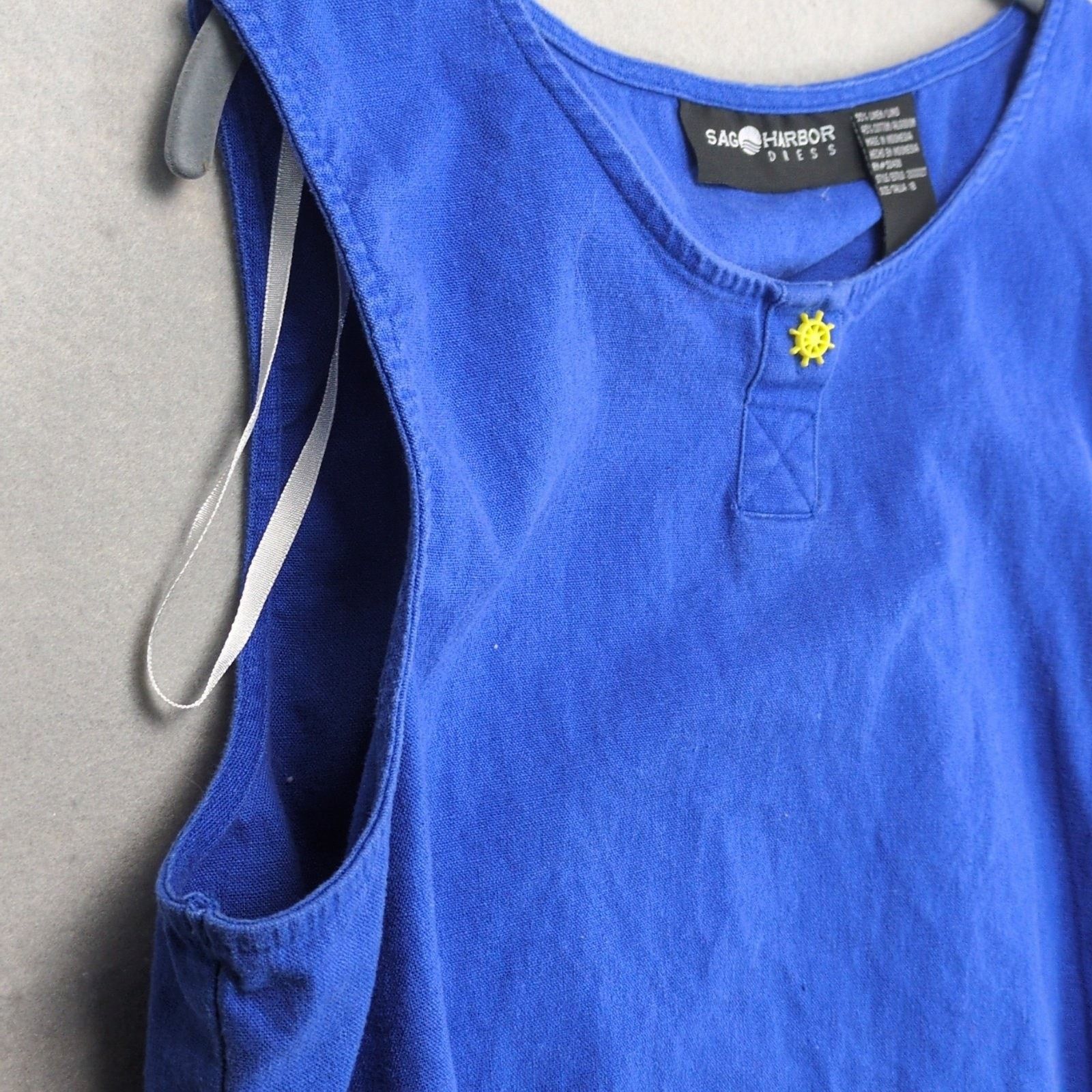 Vintage Sag Harbor Linen Cotton Blue Shift Midi Dress, 18 Nautical Size XXL / US 16-18 / IT 52-54 - 4 Thumbnail