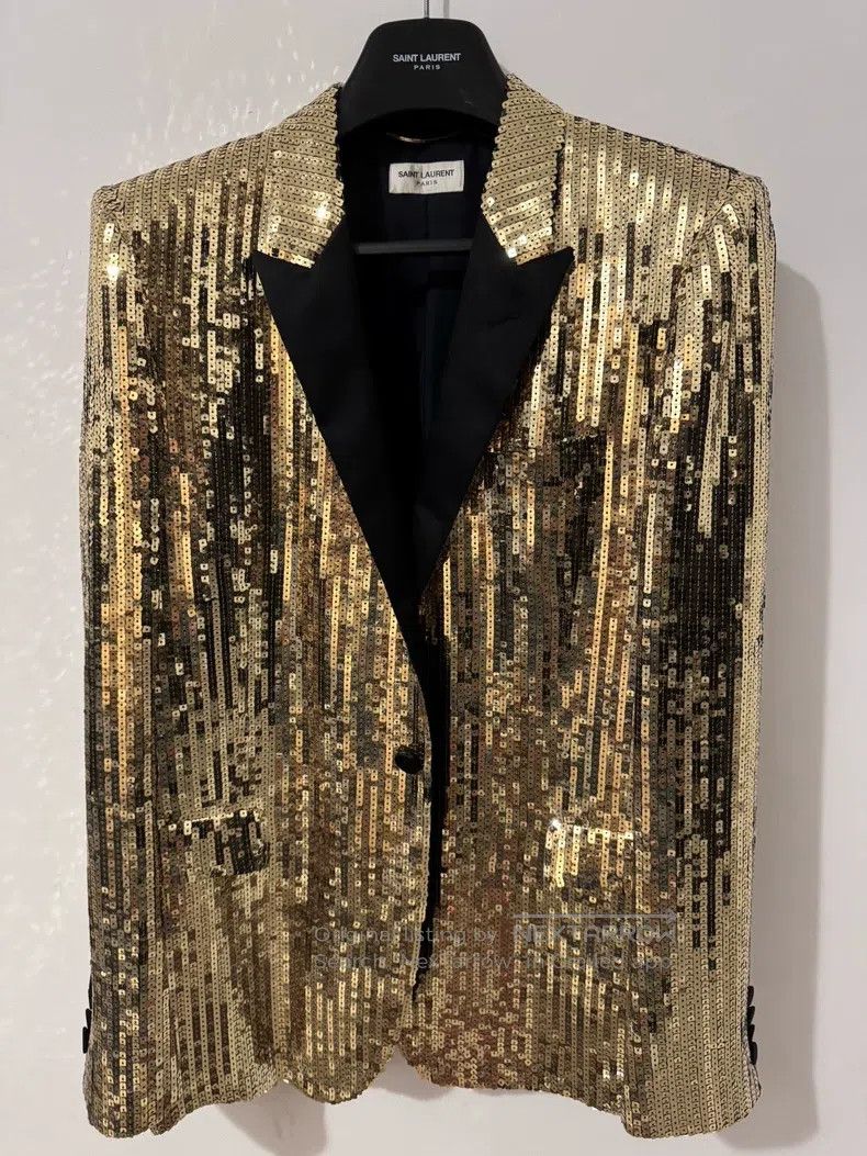 Saint Laurent Paris Saint Laurent Paris Satin Peak Lapel Smoking Suit with Gol Size US L / EU 52-54 / 3 - 1 Thumbnail