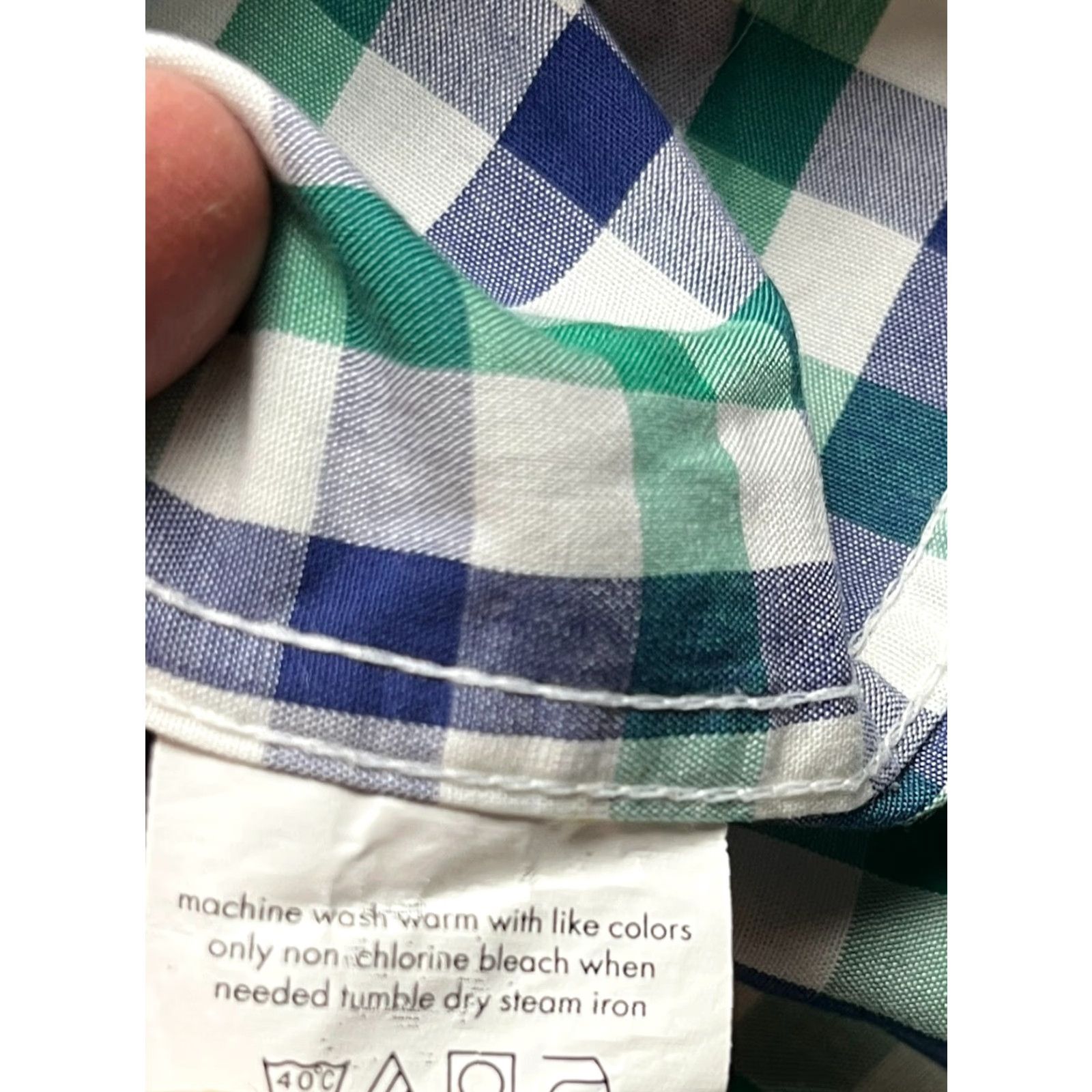 Izod IZOD Shirt Mens 17.5 36/37 Green Blue White Checkered Easy Care Dress Shirt Size 48R - 6 Thumbnail