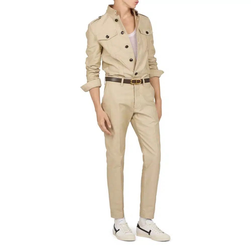 Tom Ford o1loc1c0925 OJS011 Stand Collar Outershirt in Beige Size US XL / EU 56 / 4 - 4 Thumbnail