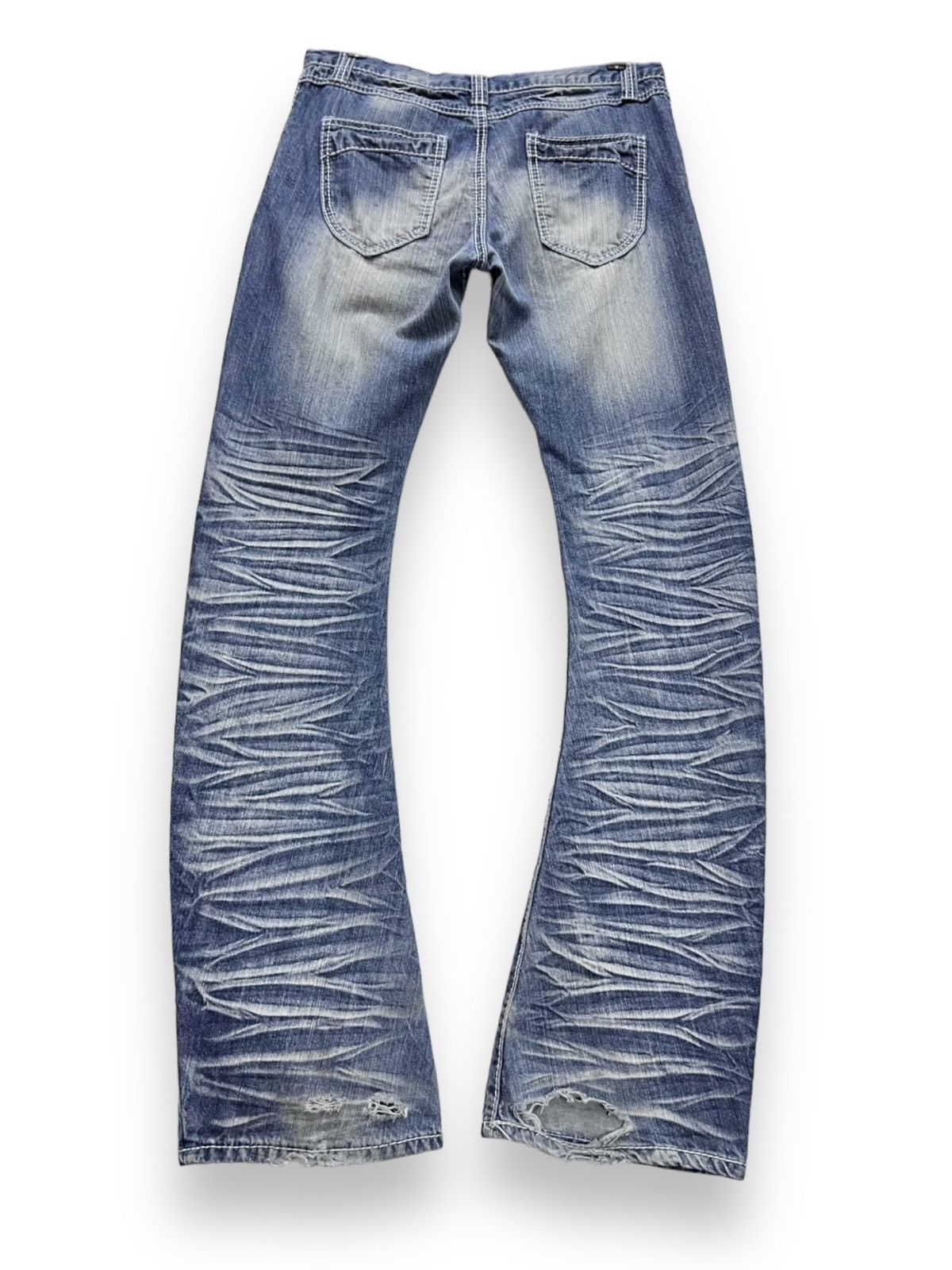 Japanese Brand FYE🔥EVOLUTION JAPAN Punk Curve Leg Flare Whiskered Denim💥 Size US 31 - 3 Thumbnail
