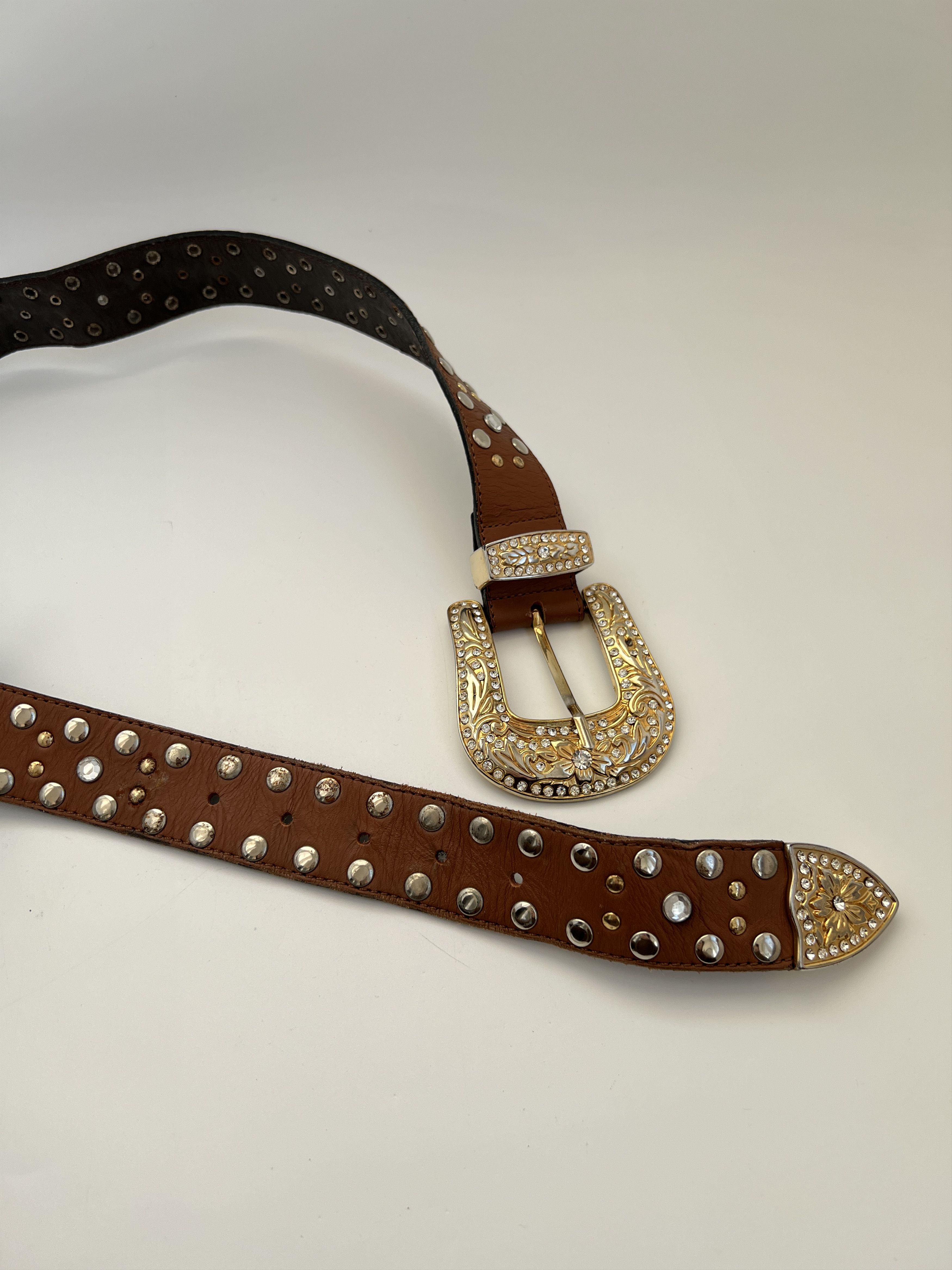 Vintage Y2K Heavy Studded Rhinestones Leather Belt Like BB Simons Size ONE SIZE - 10 Thumbnail
