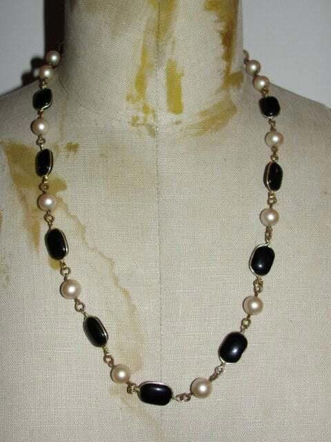 Designer Haskell Faux Pearl And Gripoix Black Glass Chiclet Necklace Size ONE SIZE - 1 Thumbnail