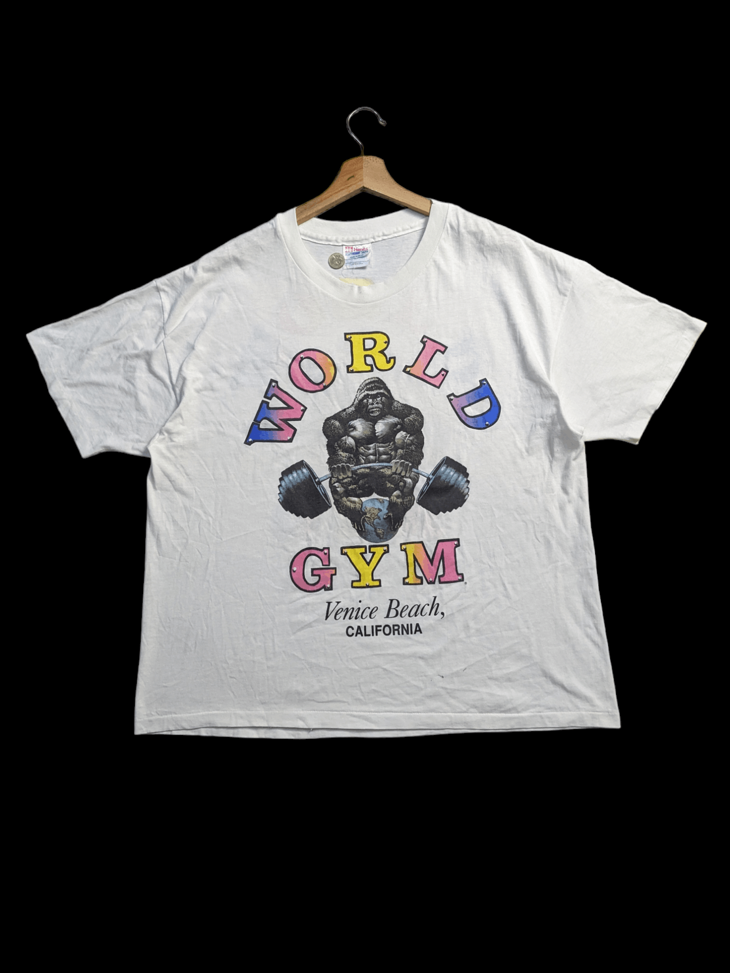 Image of Made In USA x Vintage 80's World Gym Venice , California Tees in White, Men's (Size XL)