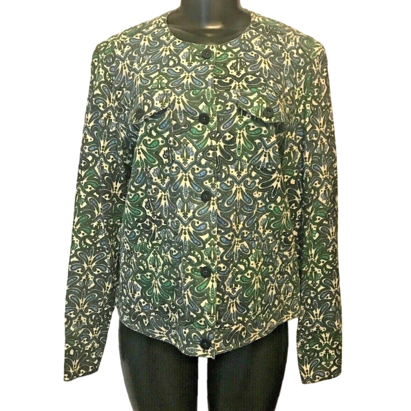Charter Club VINTAGE Charter Club Womens Jacket Button Down Paisley Green Blue Cotton Spandex Chest 22" Large Womens Size L / US 10 / IT 46 - 2 Thumbnail