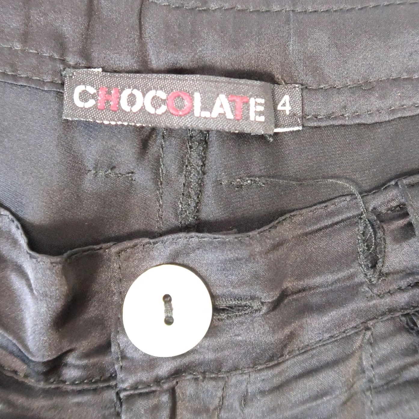 CHOCOOLATE VINTAGE Chocolate Black Silk Satin Low Rise Wide Leg Cargo Pants 4 Size 27" / US 4 / IT 40 - 4 Thumbnail