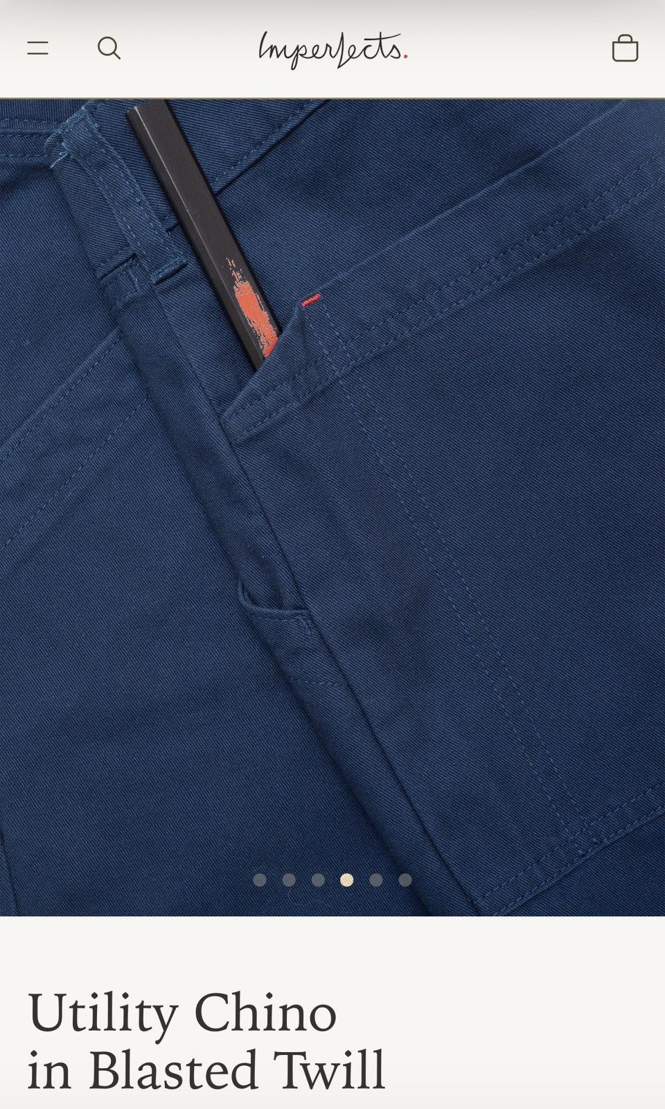 Imperfects Utility Chino in Indigo Blasted Twill Size US 36 / EU 52 - 4 Thumbnail