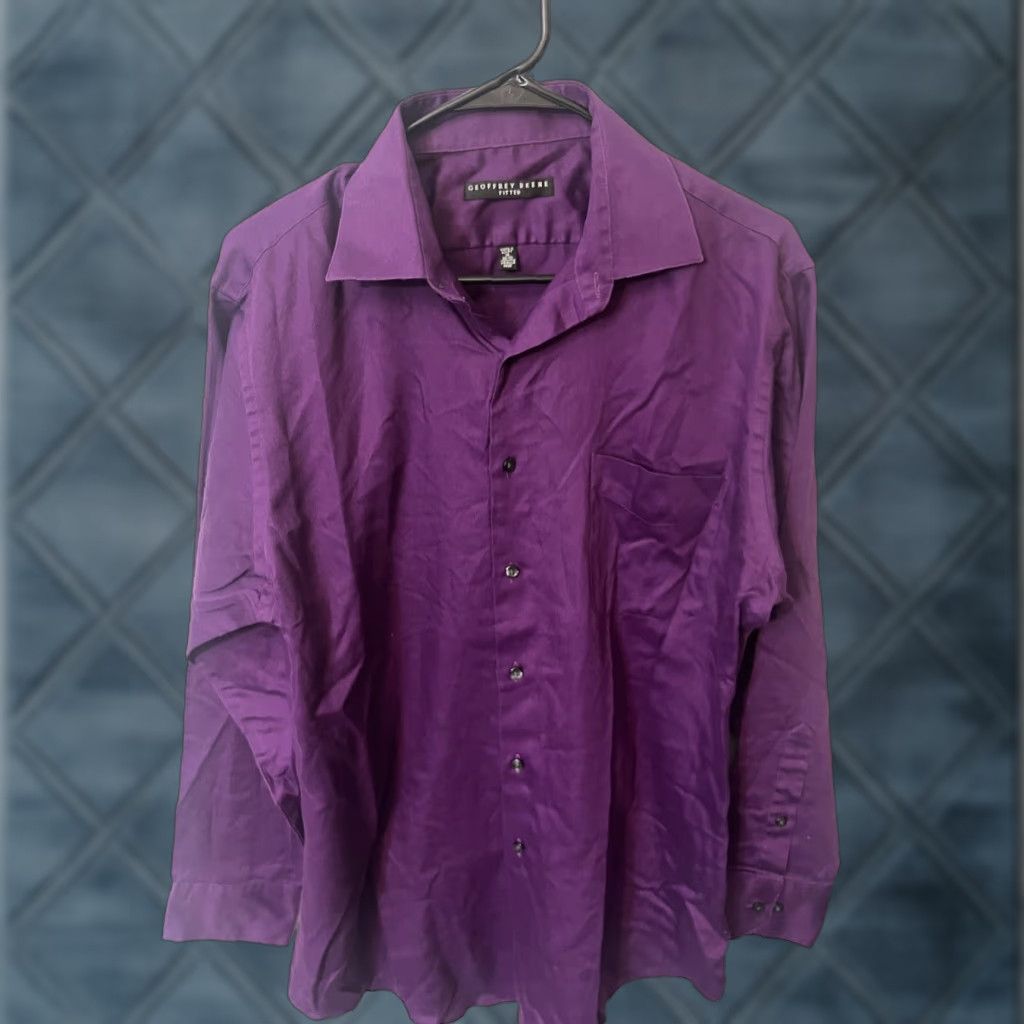 Geoffrey Beene Geoffrey Beene Mens Button-Up Dress Shirt 16 Purple Cotton Polyester Solid Long Sleeve Button-Down Size 42R - 1 Thumbnail