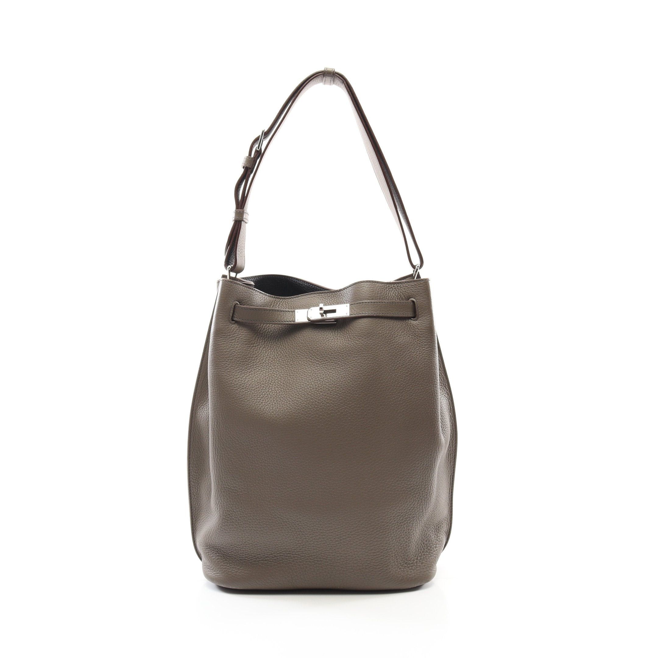 Hermes So Kelly26 Verso Ethane Blue Indigo Shoulder Bag Clemence Leather Gray Beige Silver Hardware Stamp