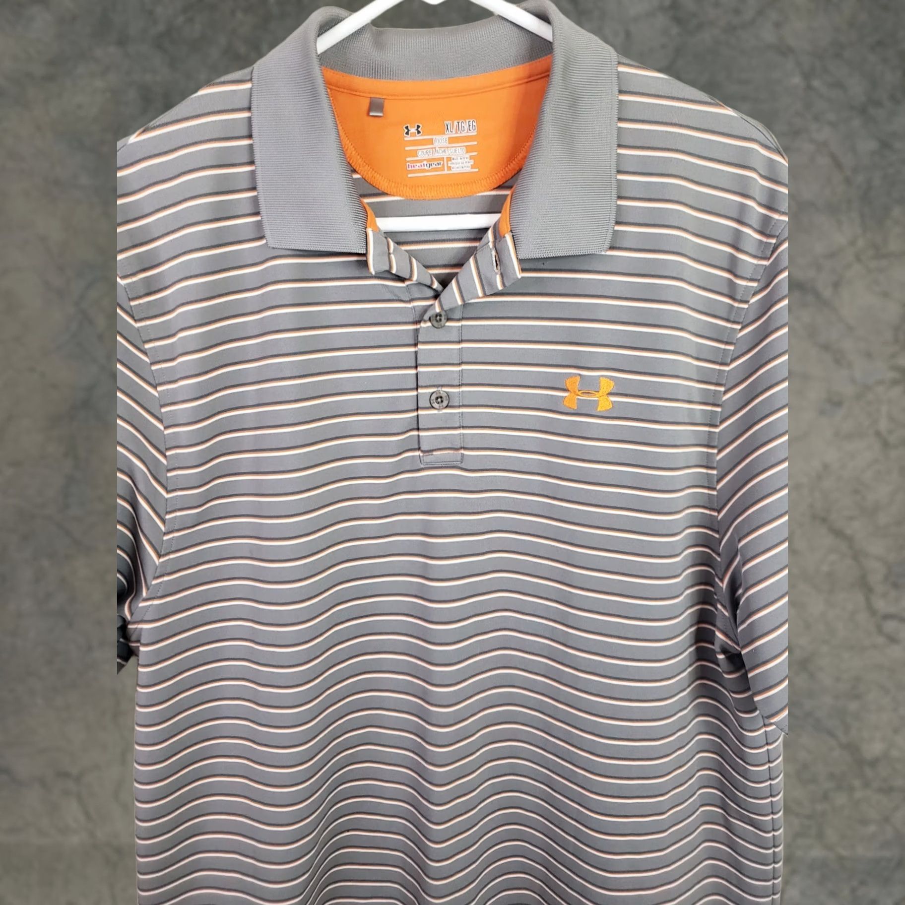 Under Armour Under Armour Polo Shirt Men's XL Gray Orange Striped Loose Fit Heatgear Golf Size US XL / EU 56 / 4 - 1 Thumbnail