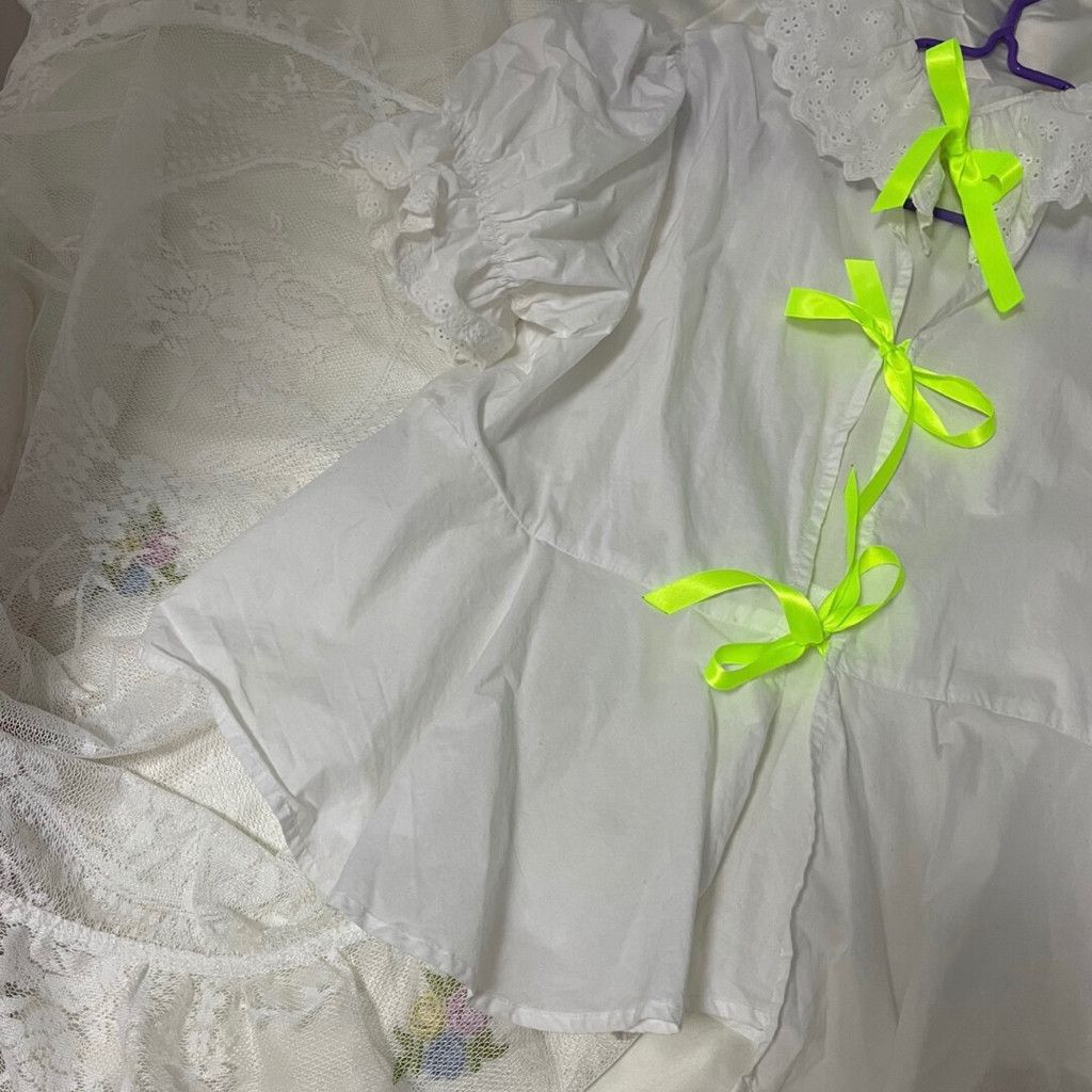 Zara White baby doll short sleeve blouse with bow ties Size S / US 4 / IT 40 - 11 Thumbnail