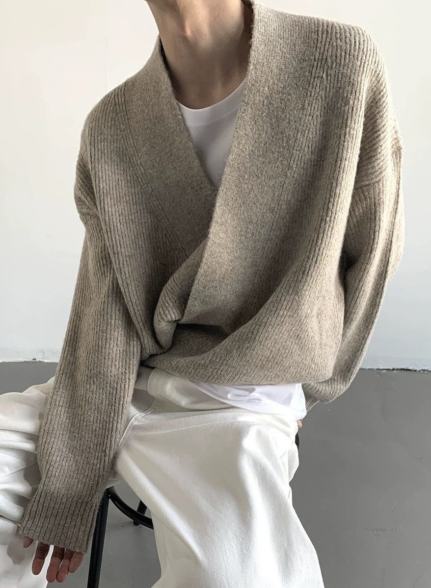 Japanese Brand × Vintage Cleanfit retro fashion wrap cardigan knitwear Size US M / EU 48-50 / 2 - 3 Thumbnail