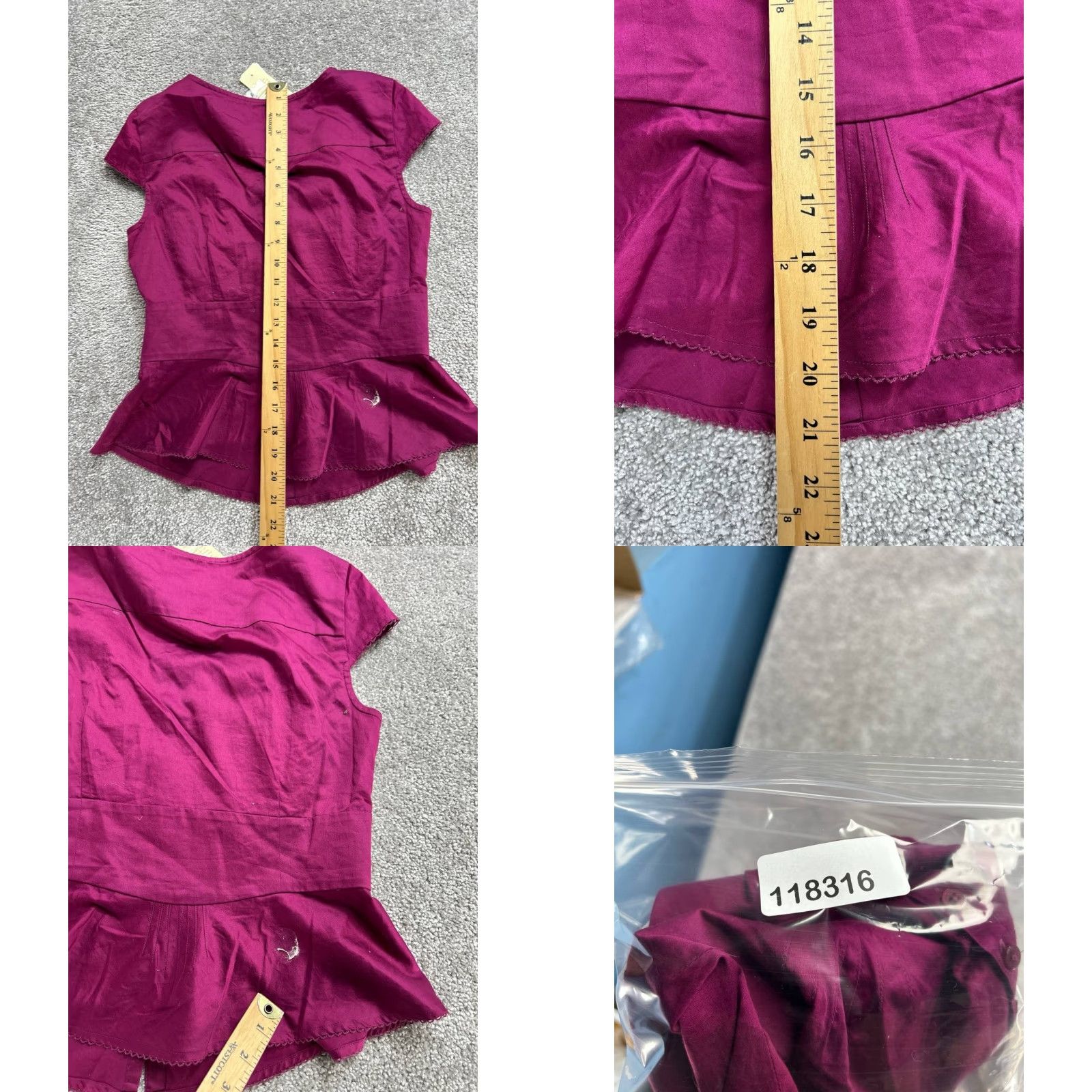 Ann Taylor Ann Taylor LOFT Blouse Shirt Womens 8P Purple Cotton Button Front V-Neck Short Cap Sleeve Petite Casual Modern 90s? Size M / US 6-8 / IT 42-44 - 8 Thumbnail