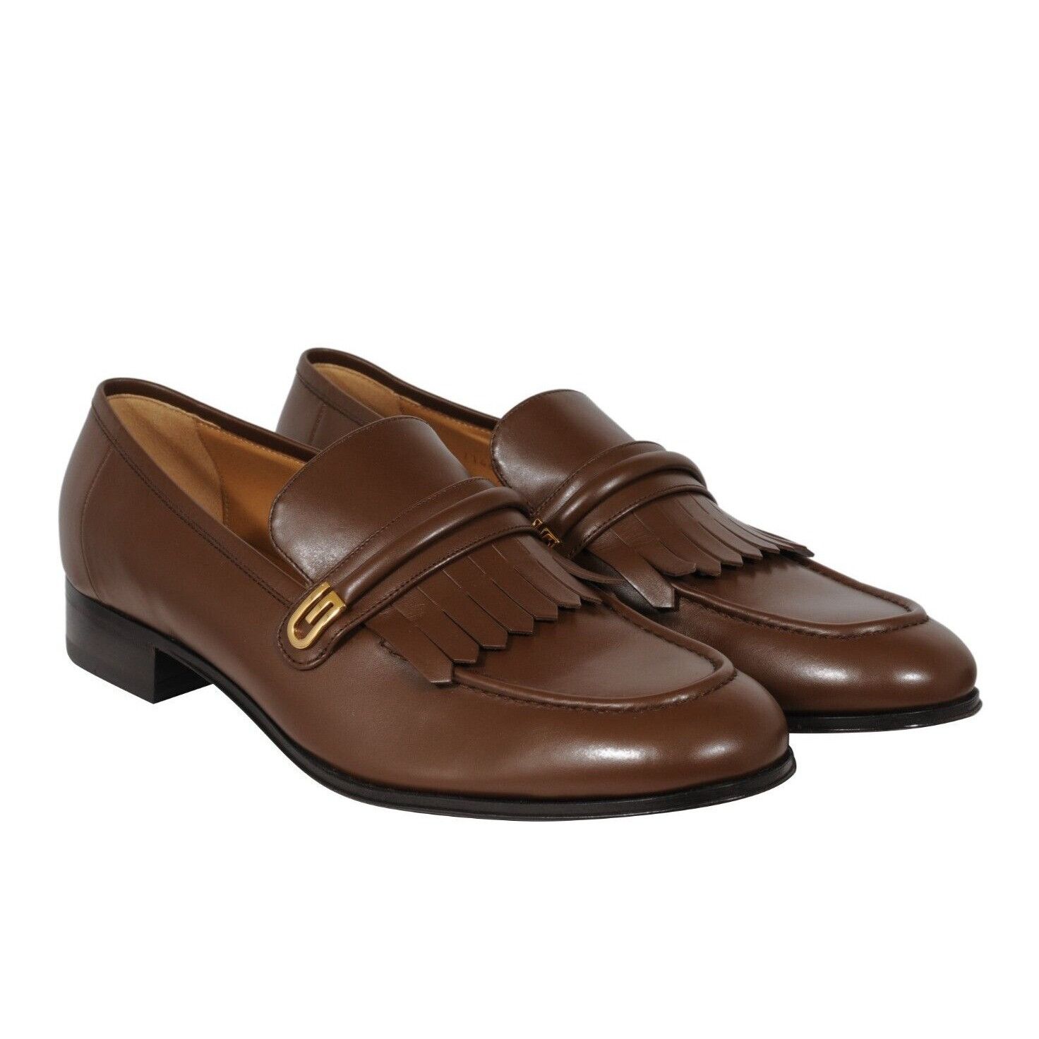 Gucci Mirrored G Fringe Loafers Brown Leather - 02448 Size US 12.5 / EU 45-46 - 2 Thumbnail