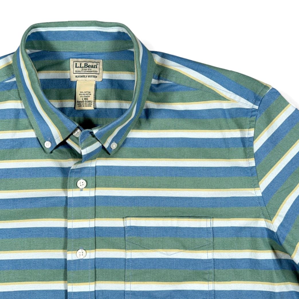 Vintage LL Bean Shirt Adult LARGE Blue Green Yellow Striped Fitted Stretch Outdoor Size US L / EU 52-54 / 3 - 2 Thumbnail