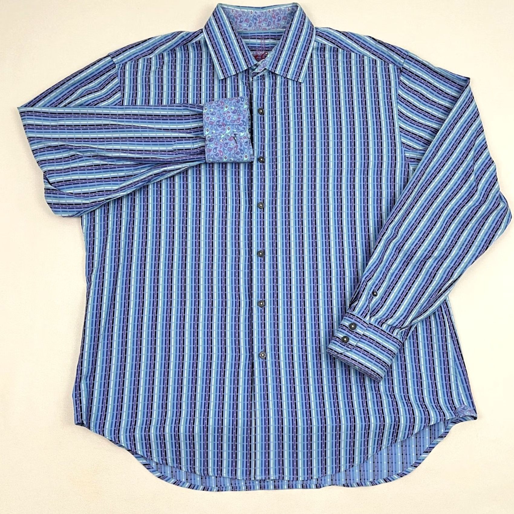 Robert Graham Robert Graham Shirt Mens XL Striped Contrast Paisley Flip Cuff Button Up Preppy Size US XL / EU 56 / 4 - 3 Thumbnail