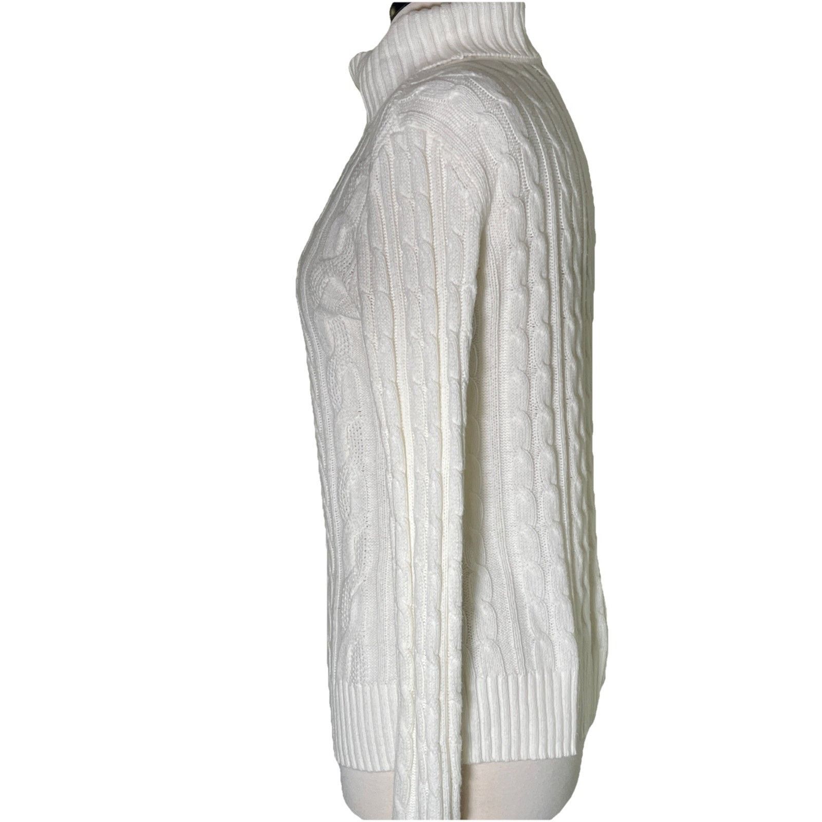 Croft & Barrow Croft And Barrow White Cable Knit Turtleneck Sweater, Small Size S / US 4 / IT 40 - 3 Thumbnail