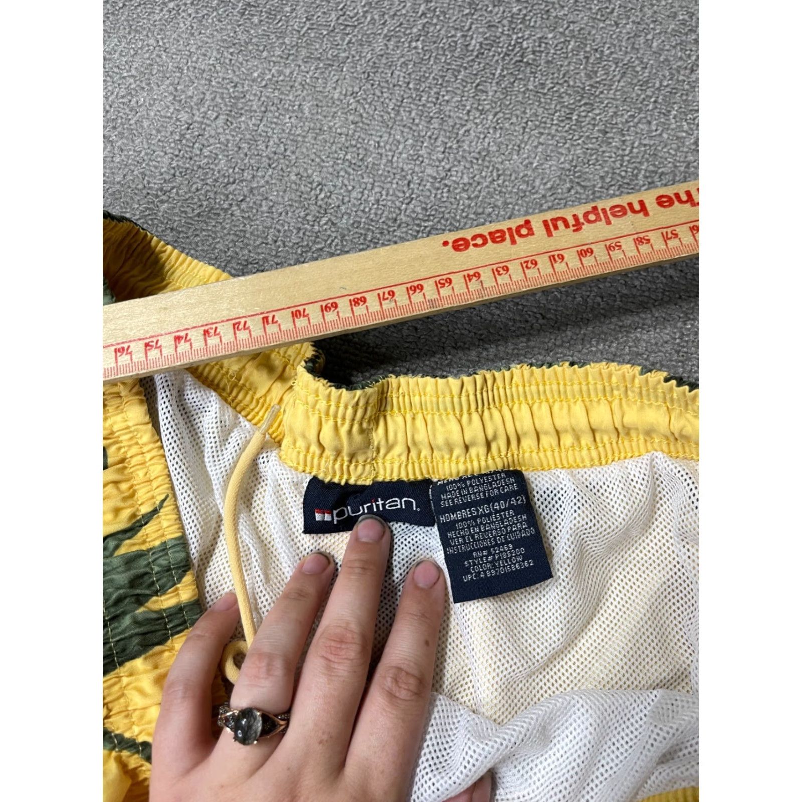 Vintage Puritain Swim Trunks Board Shorts Mens XL 40/42 Yellow Tropical Leaf Pattern Size US 36 / EU 52 - 5 Thumbnail