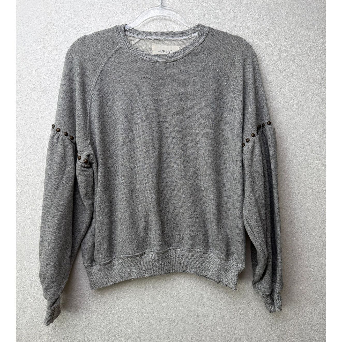 THE GREAT The Great Studded Balloon Sleeve Gray Sweater Size 1 Small Size S / US 4 / IT 40 - 4 Thumbnail