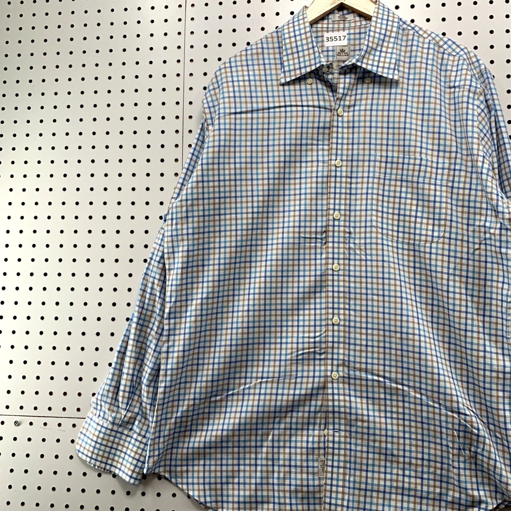 Peter Millar Peter Millar Button Shirt Mens Large Blue Check Long Sleeve Nanoluxe 24x33 Size US L / EU 52-54 / 3 - 3 Thumbnail
