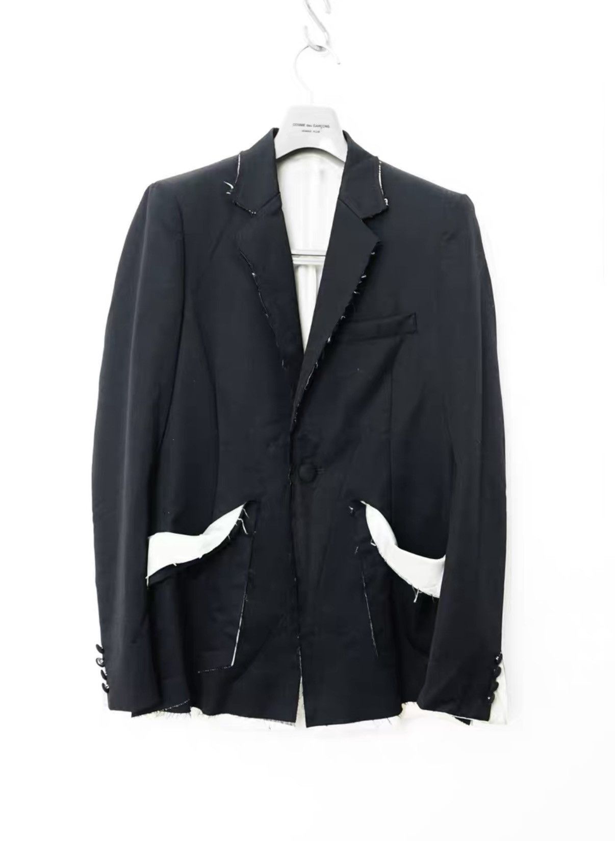 Sulvam Sulvam Cut-Out Distressed Double Layer Wool Blazer Jacket Size US S / EU 44-46 / 1 - 2 Thumbnail