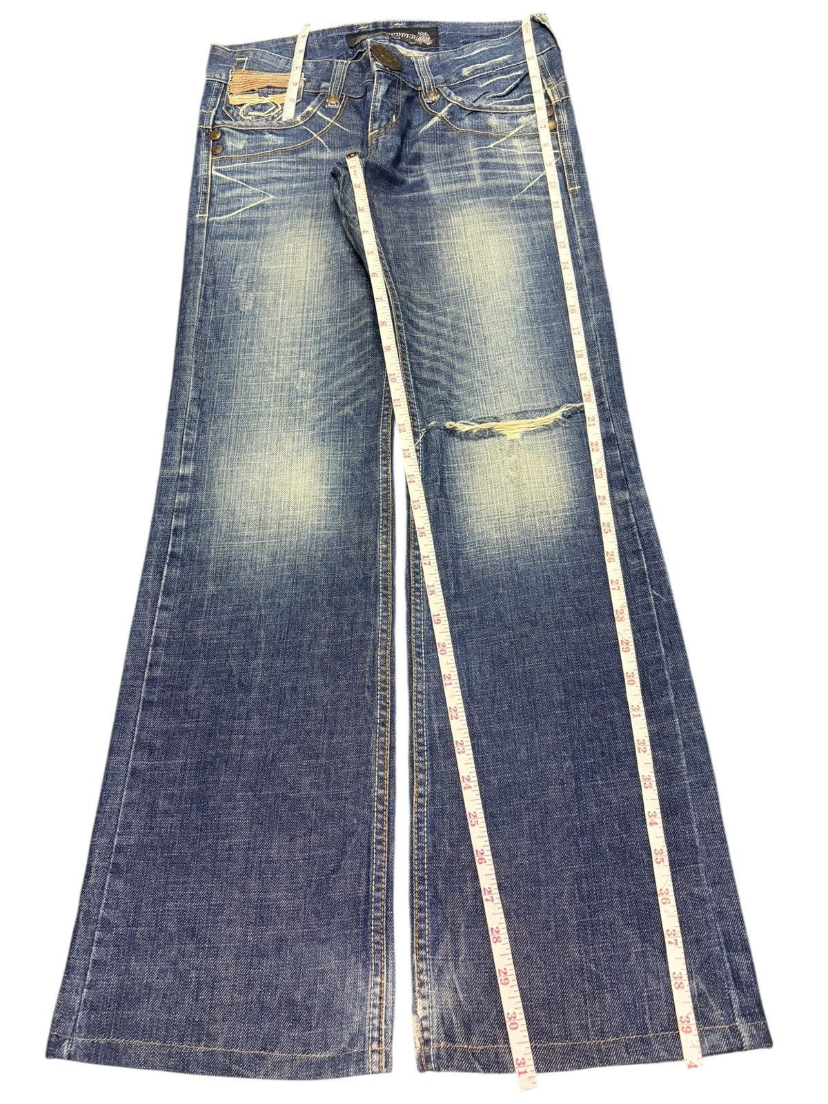 Hysteric Glamour Vintage Red Pepper Distressed Low Rise Flare Jeans Size 29" - 7 Thumbnail