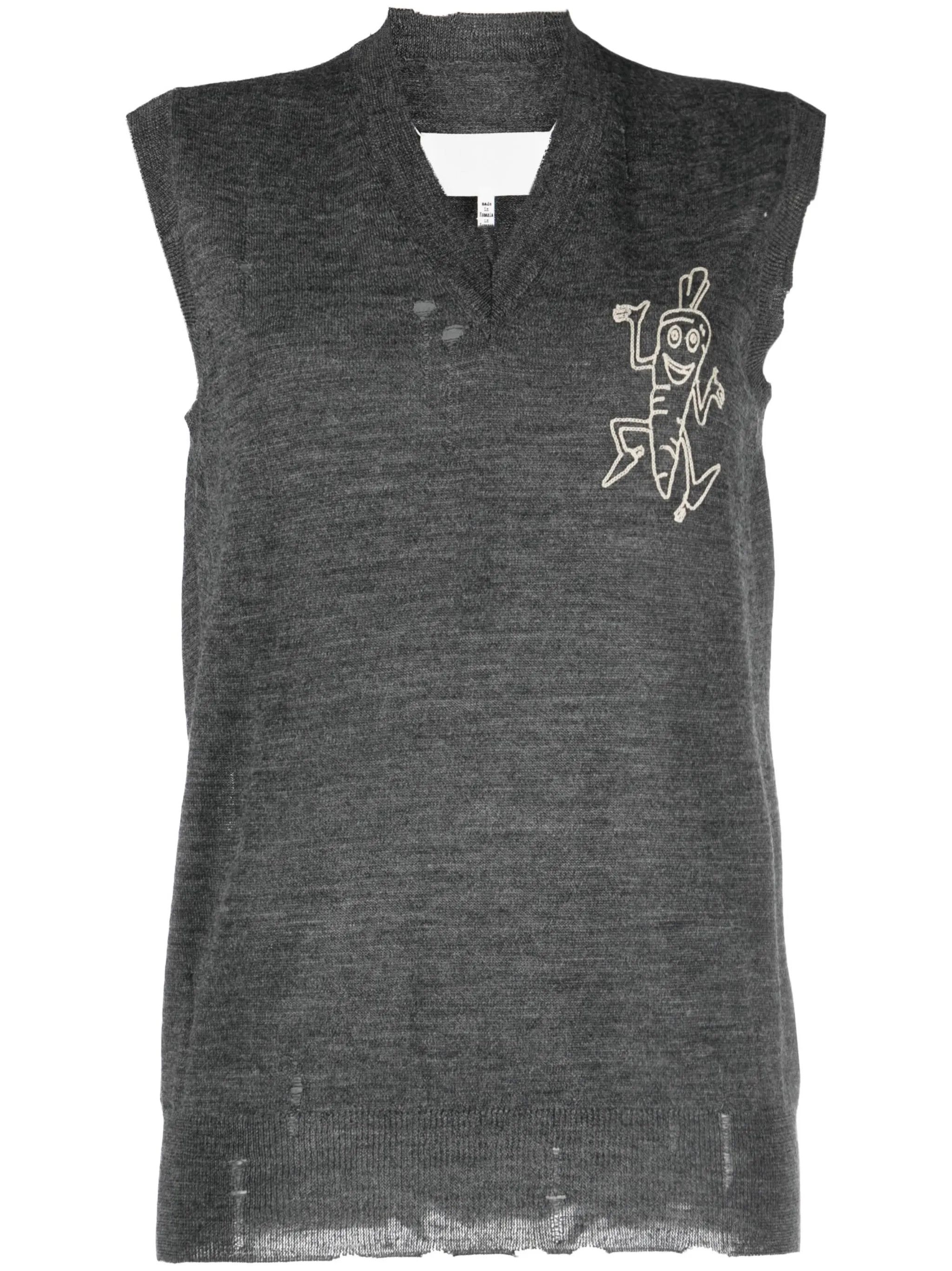 Maison Margiela o1y0625 V-neck Sleeveless Sweater in Gray Size S / US 4 / IT 40 - 1 Thumbnail