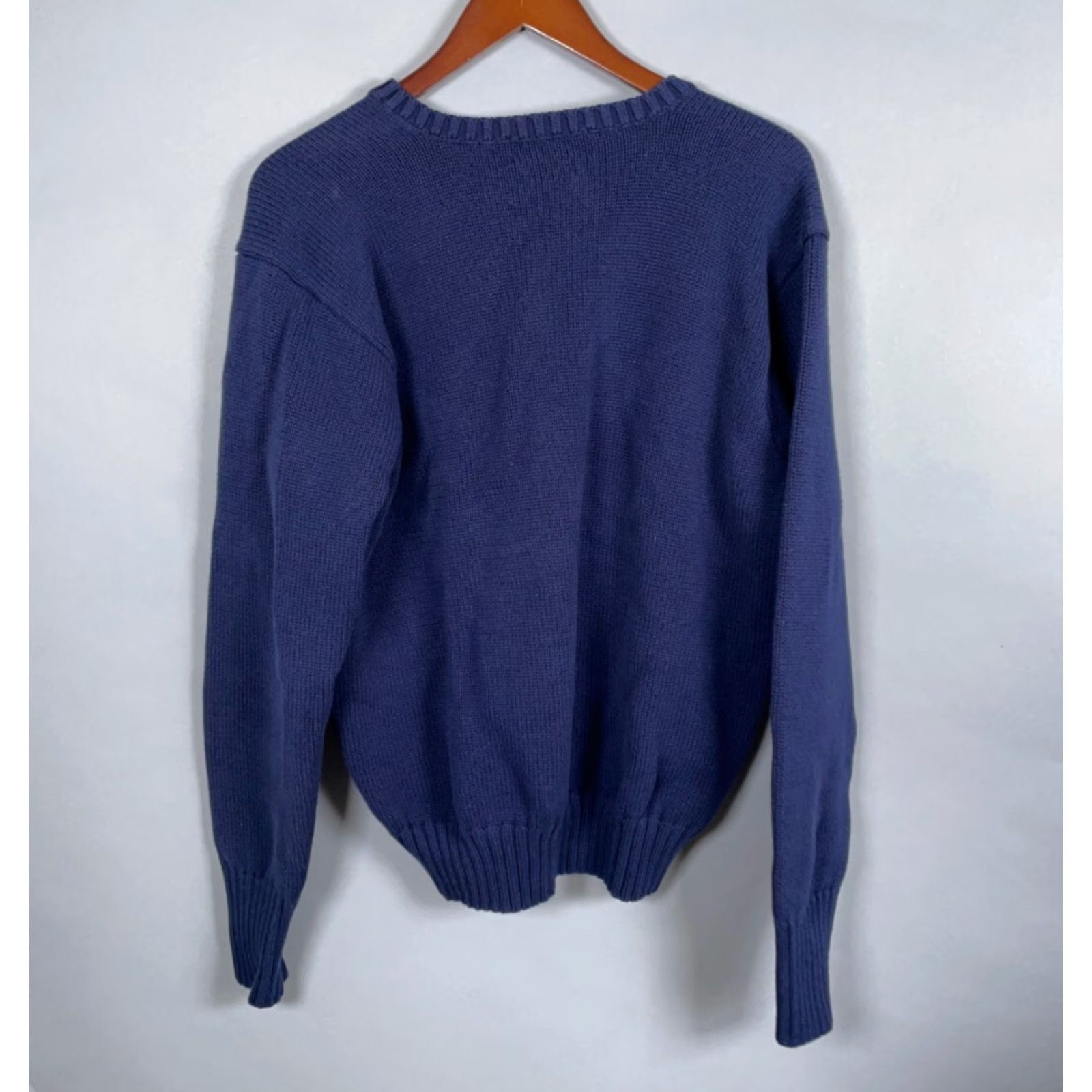 Polo Ralph Lauren POLO RALPH LAUREN Cotton Chunky-Knit V-Neck Sweater Adult Large Blue Green Stripe Casual Mens Size US L / EU 52-54 / 3 - 3 Thumbnail