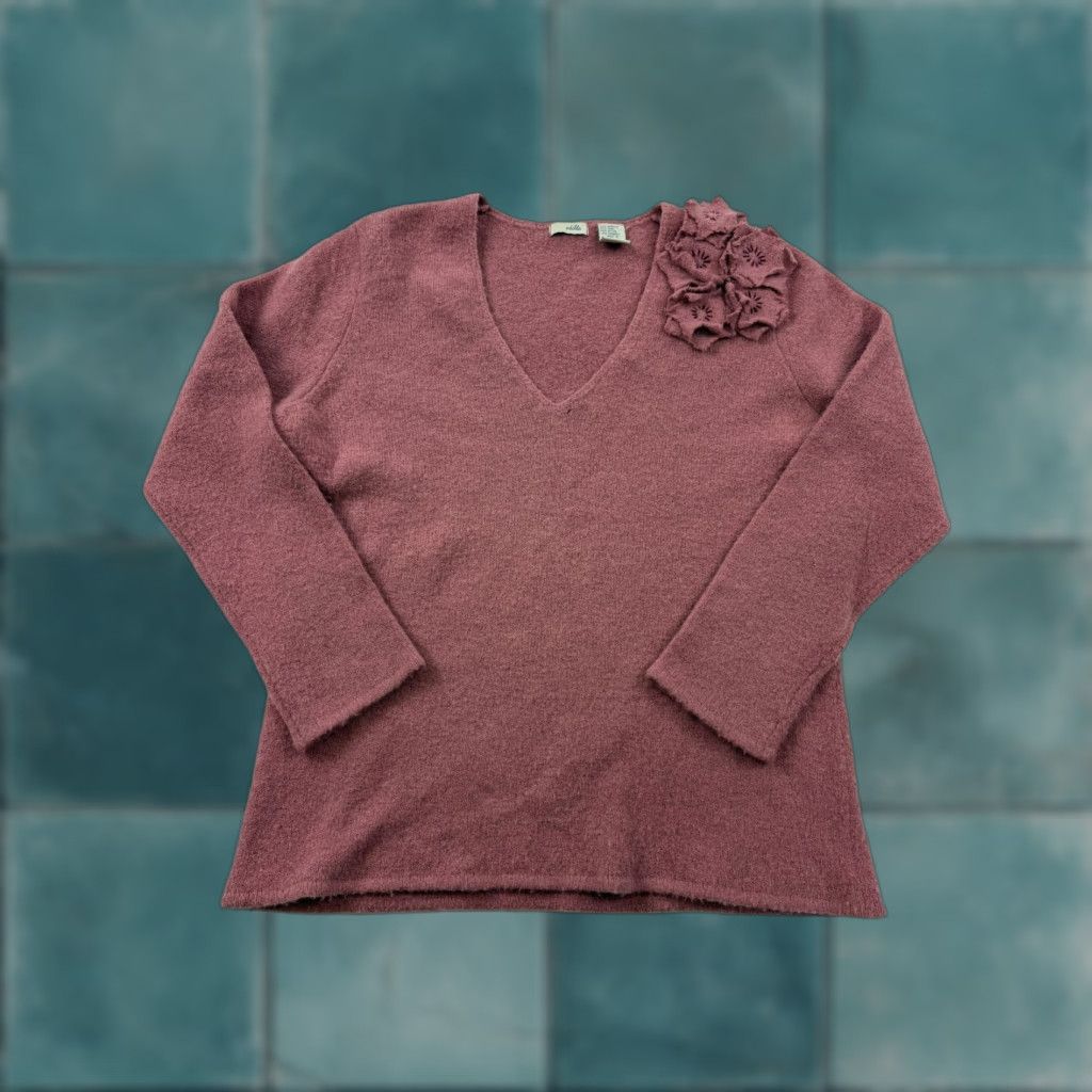 Pinko Odille Sweater Womens Medium Pink V Neck 3/4 Sleeve Floral Applique Pullover Size M / US 6-8 / IT 42-44 - 1 Thumbnail