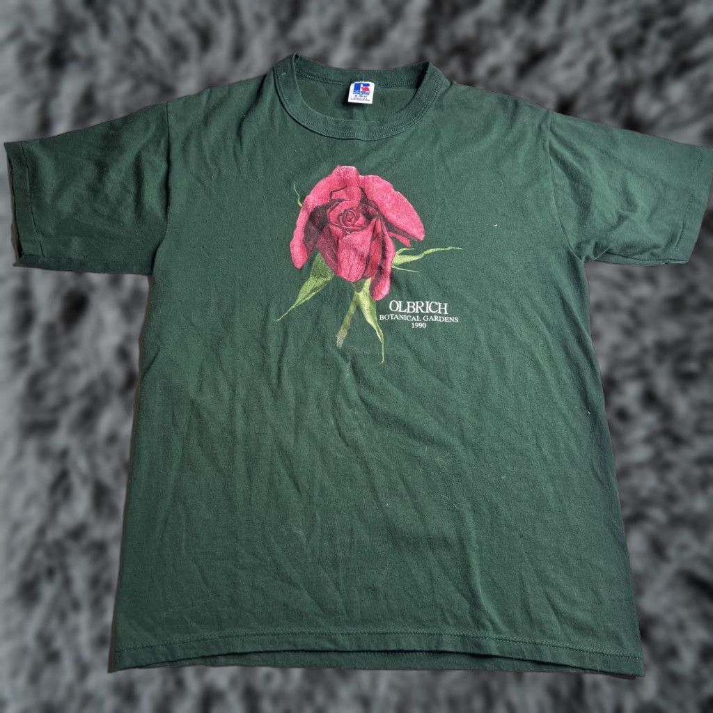 Russell Athletic VINTAGE Russell Athletic Mens M Green Olbrich Botanical Gardens Rose Graphic 1990 T-Shirt Size US M / EU 48-50 / 2 - 1 Thumbnail