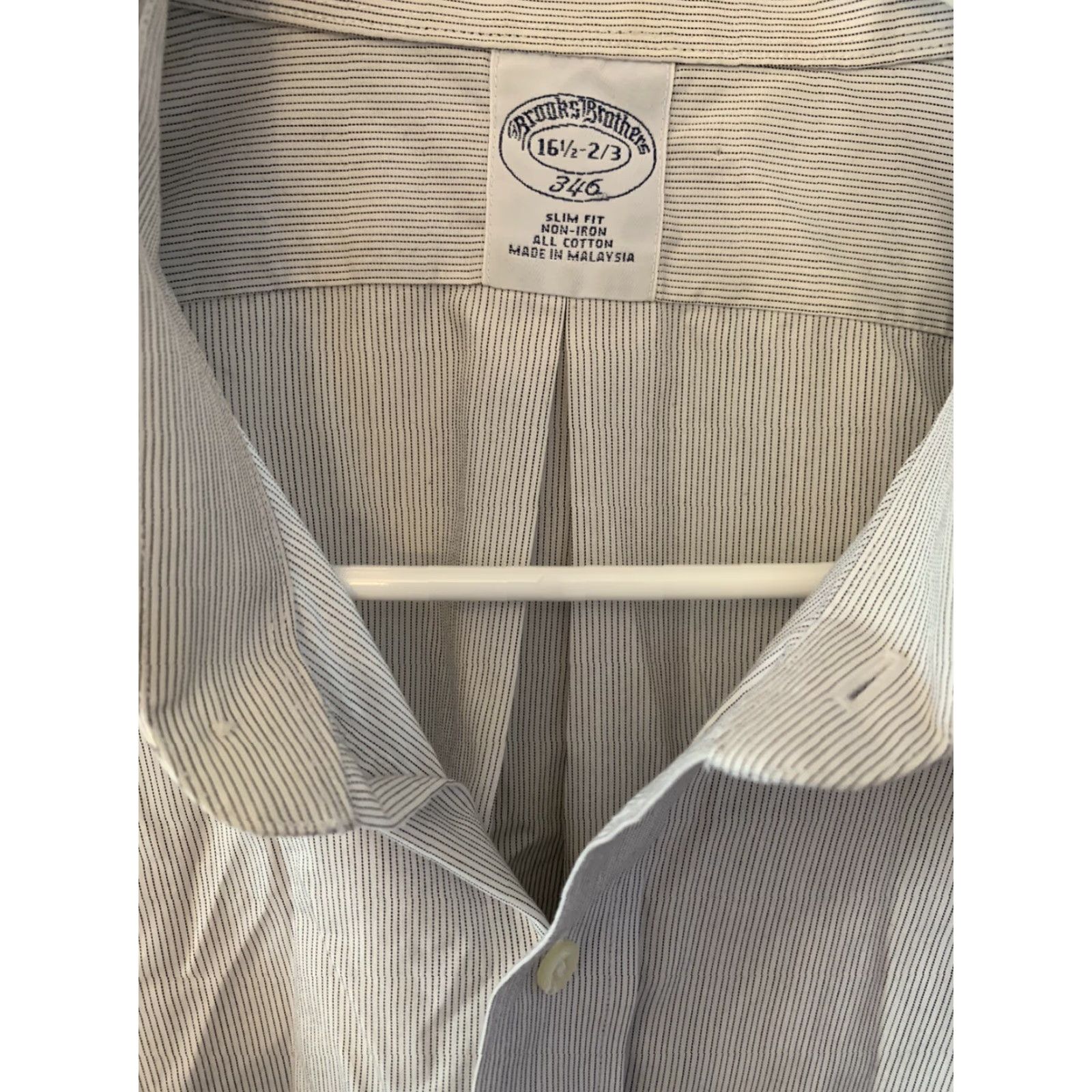 Brooks Brothers Brooks Brothers 346 Mens Dress Shirt XLarge 16.5 2/3 Non Iron White Blue Striped Size 46R - 2 Thumbnail